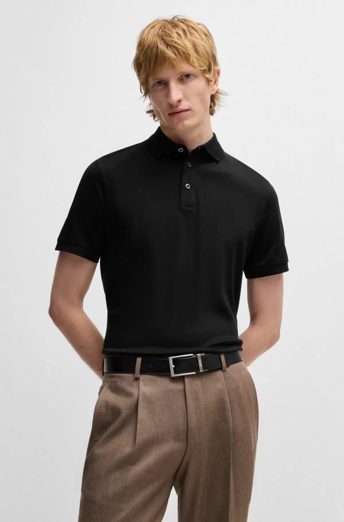 HUGO BOSS Poloshirt Med Regular Fit I Merceriseret Italiensk Bomuld Sort Sale