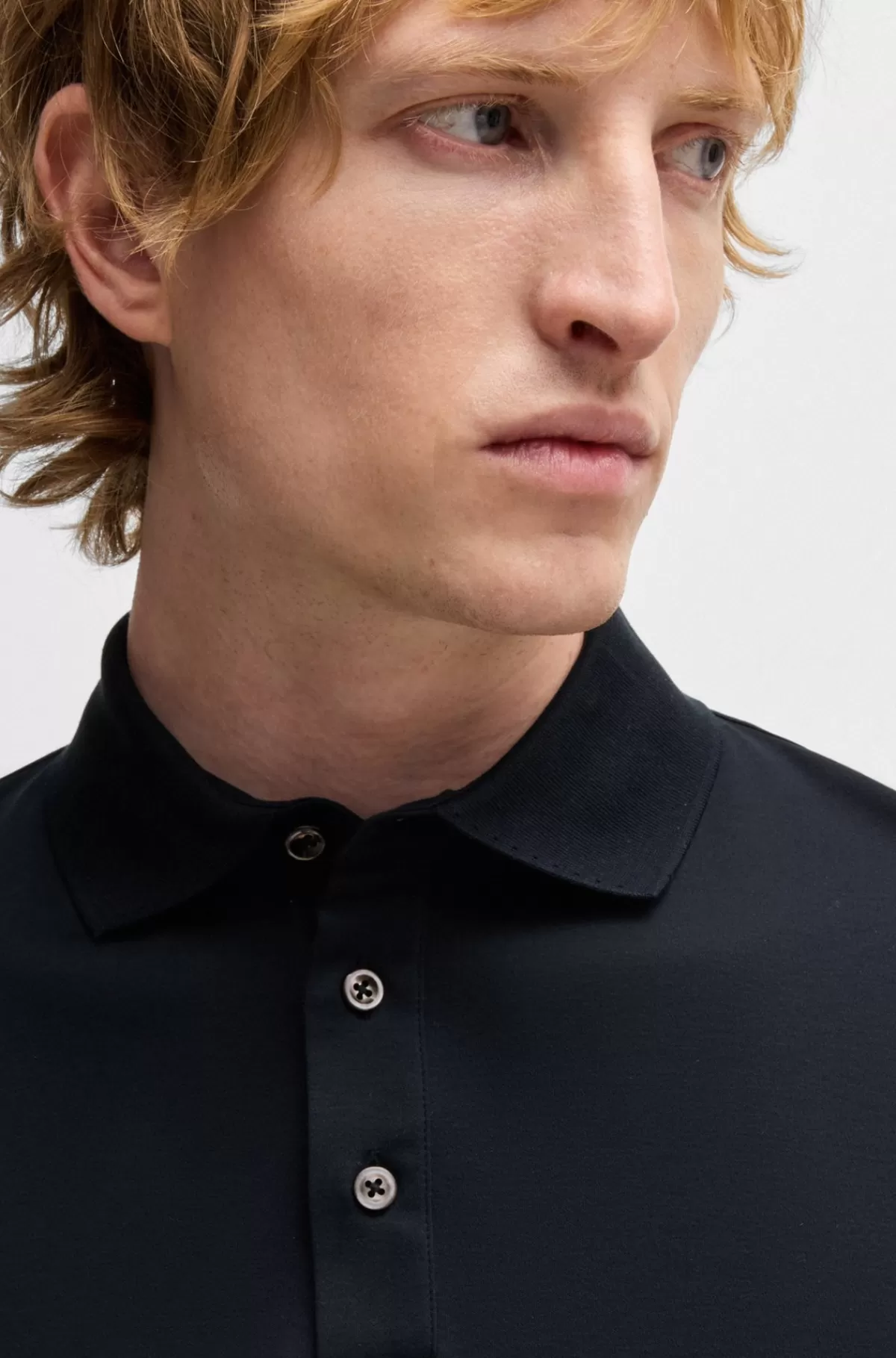 HUGO BOSS Poloshirt Med Regular Fit I Merceriseret Italiensk Bomuld Mørkeblå Outlet