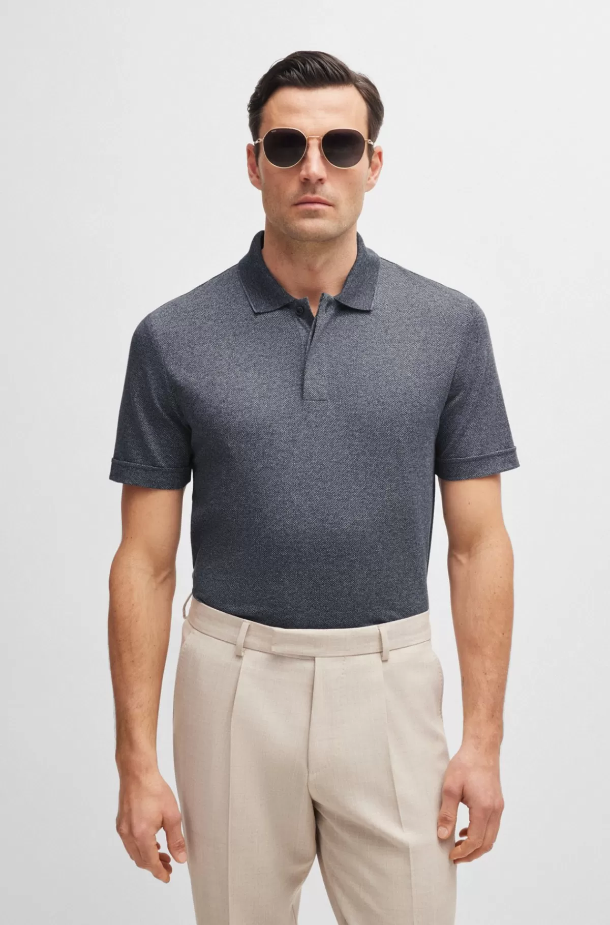 HUGO BOSS Poloshirt Med Regular Fit I Moulinébomuld Og Silke Mørkeblå Sale