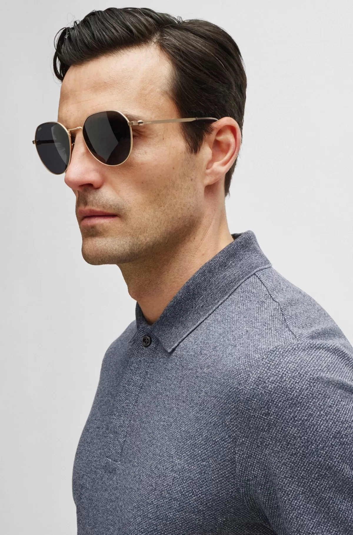 HUGO BOSS Poloshirt Med Regular Fit I Moulinébomuld Og Silke Mørkeblå Sale