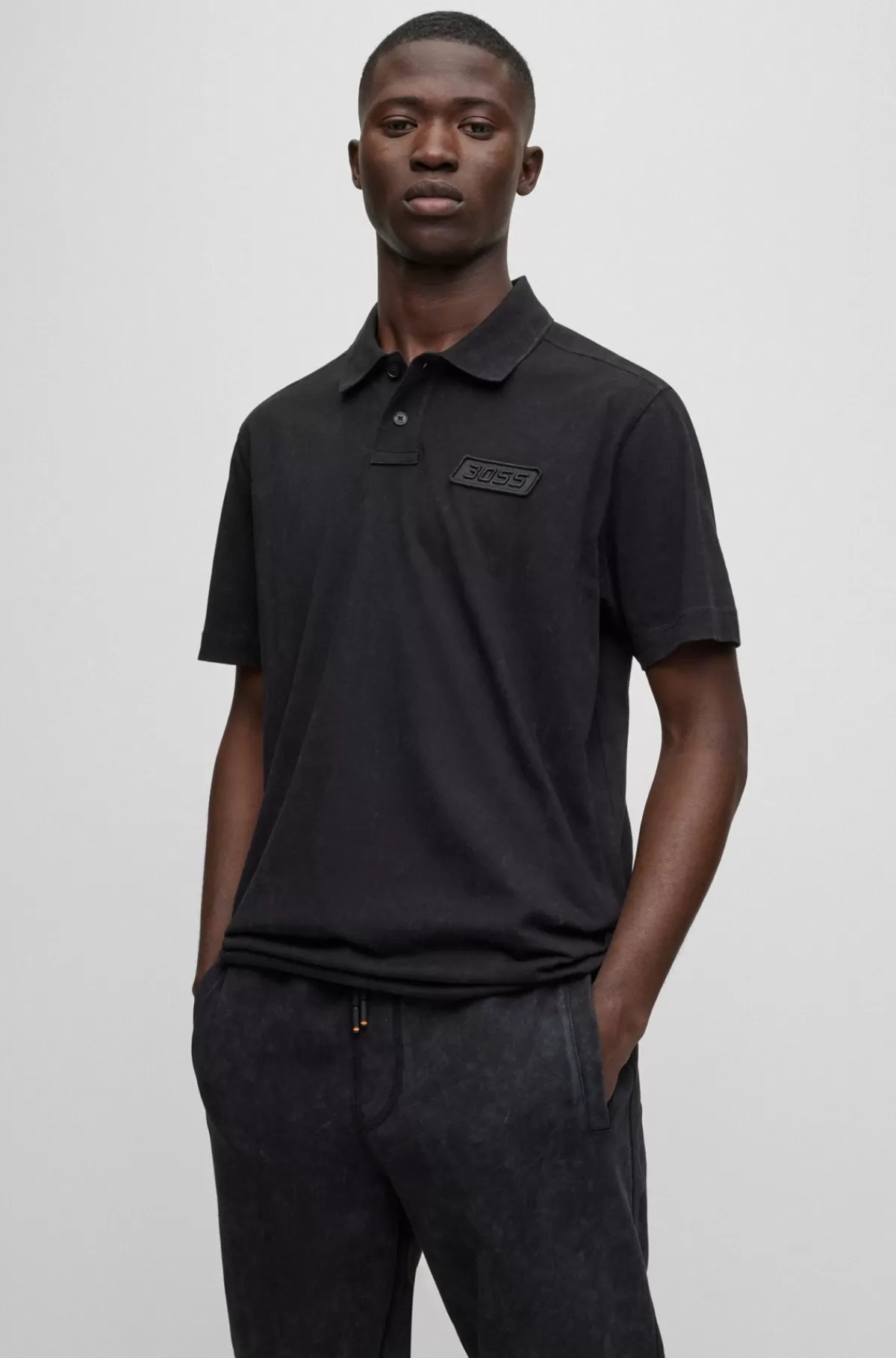 HUGO BOSS Poloshirt Med Relaxed Fit I Blødt Bomuld Med Logomærke Sort Store