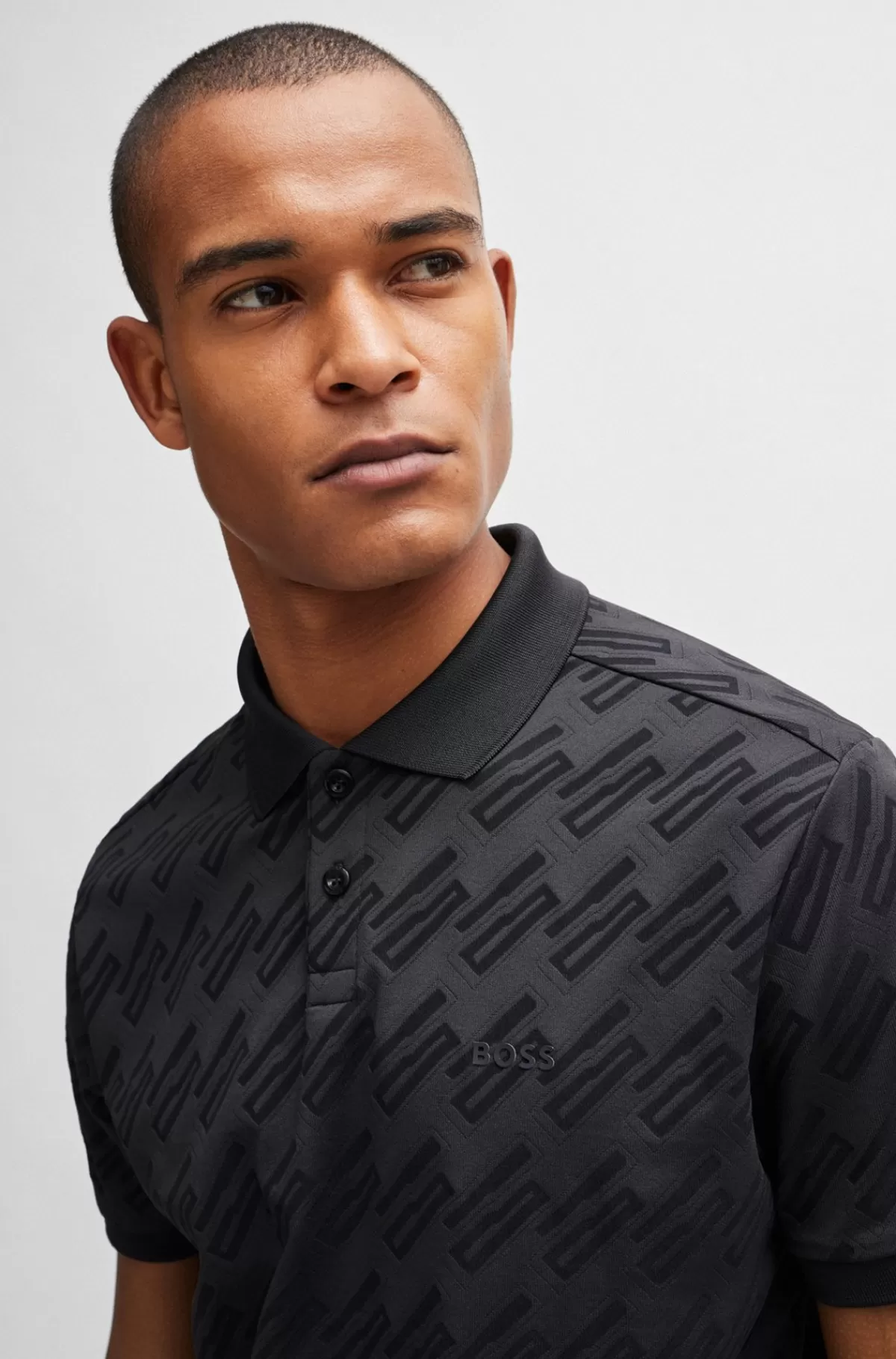 HUGO BOSS Poloshirt Med Relaxed Fit Og Monogrammønstret Jacquard Mørkegrå Hot