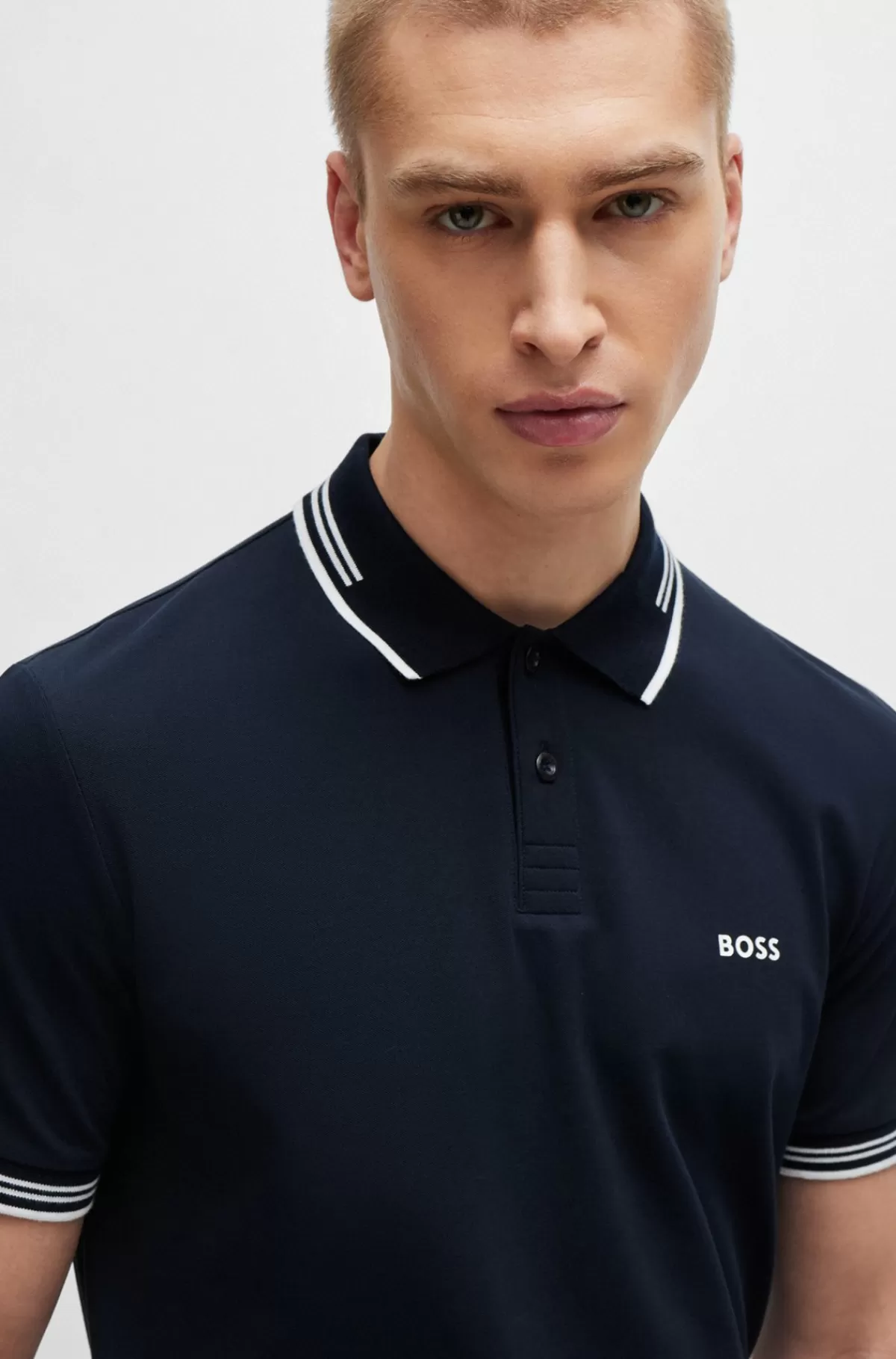 HUGO BOSS Poloshirt Med Slim Fit I Bomuld Med Stræk Og Branding Mørkeblå Best