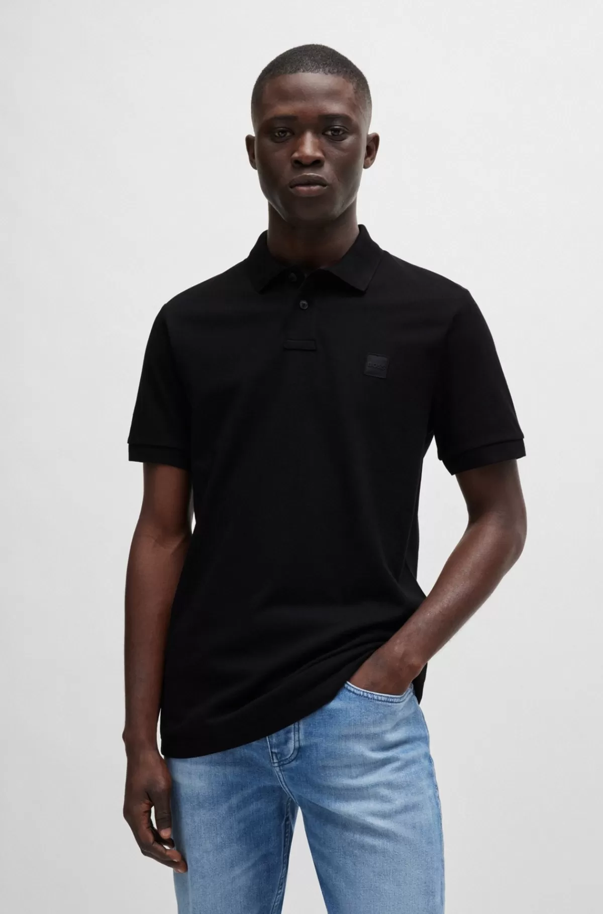 HUGO BOSS Poloshirt Med Slim Fit I Bomuld Med Stræk Og Logomærke Sort Fashion
