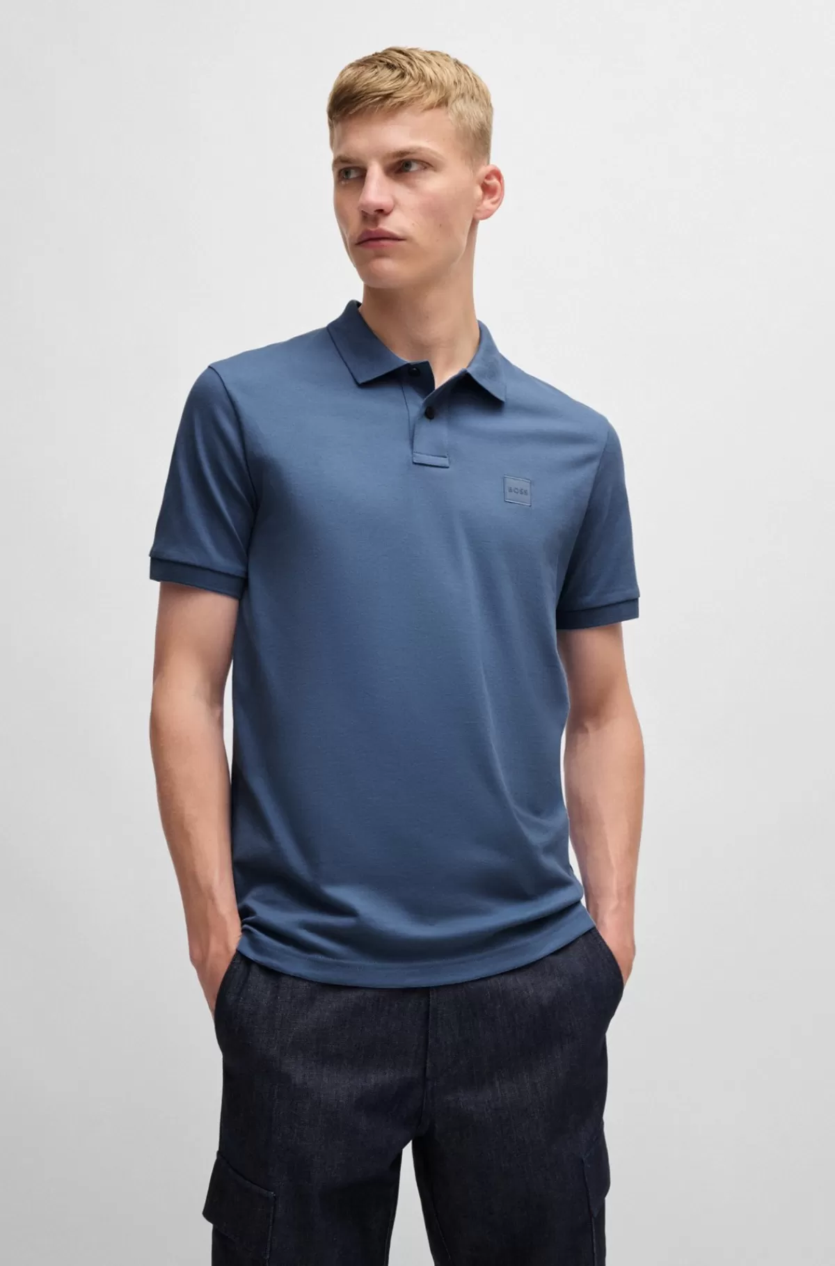 HUGO BOSS Poloshirt Med Slim Fit I Bomuld Med Stræk Og Logomærke Blå Best