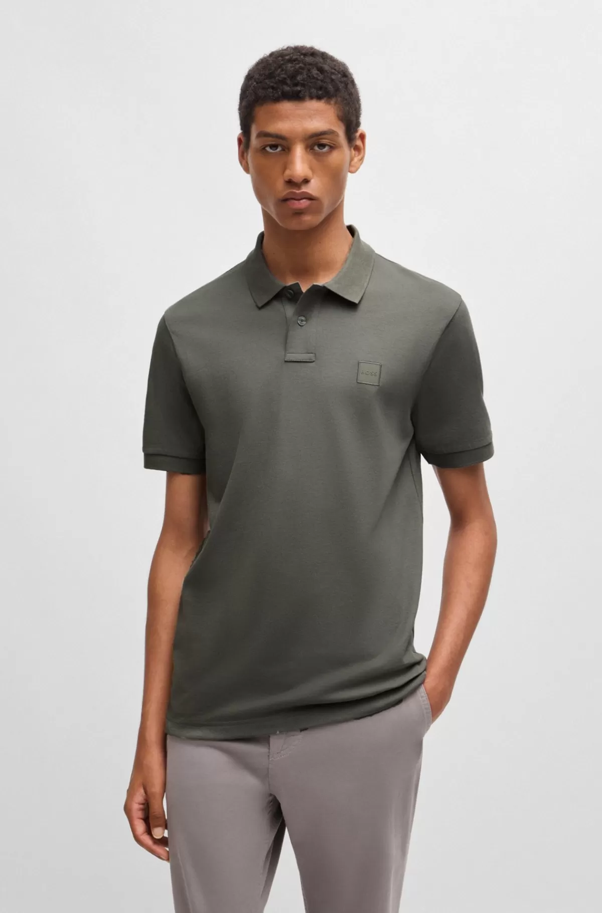 HUGO BOSS Poloshirt Med Slim Fit I Bomuld Med Stræk Og Logomærke Lysegrå Store