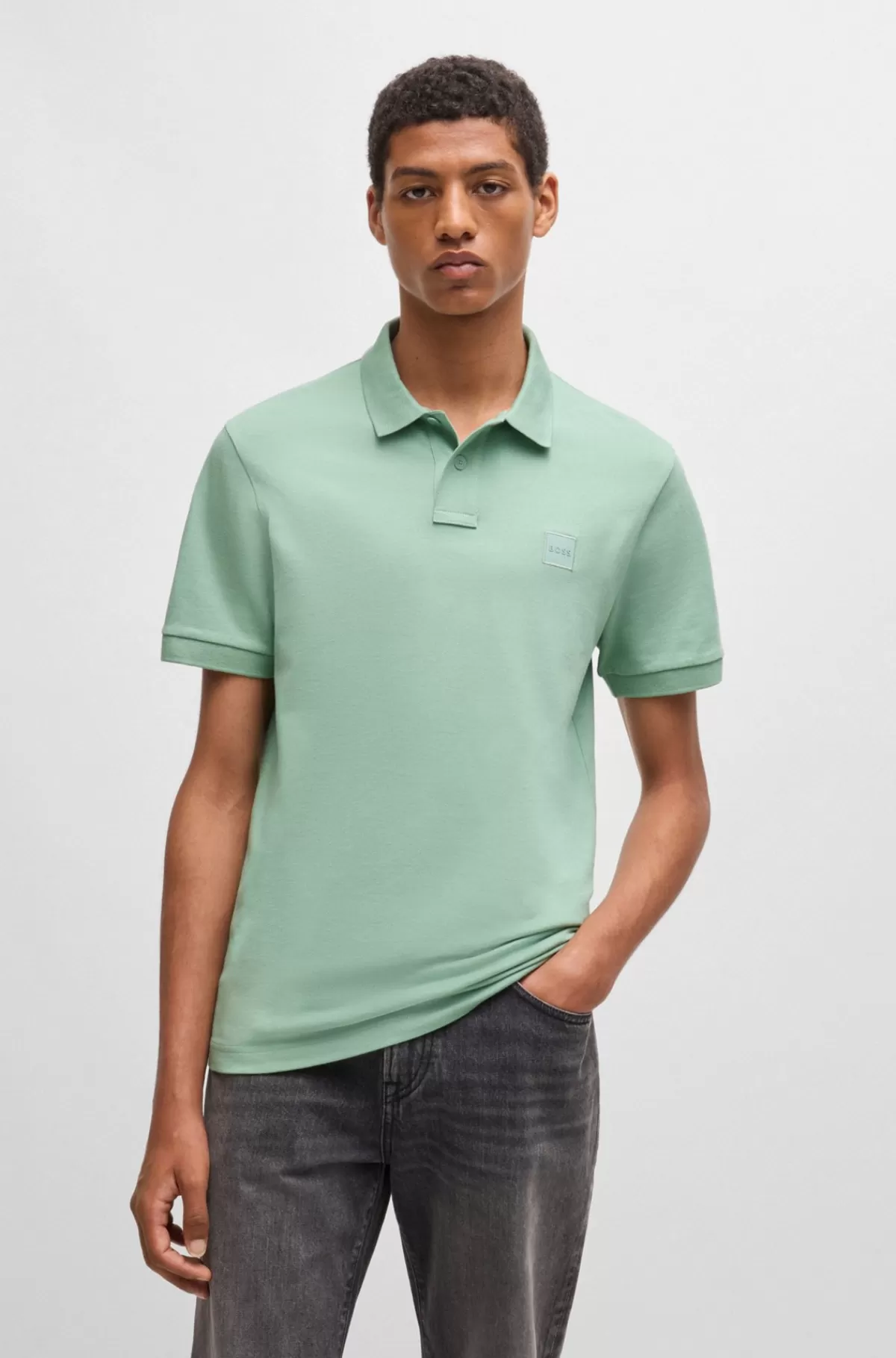 HUGO BOSS Poloshirt Med Slim Fit I Bomuld Med Stræk Og Logomærke Lysegrøn New