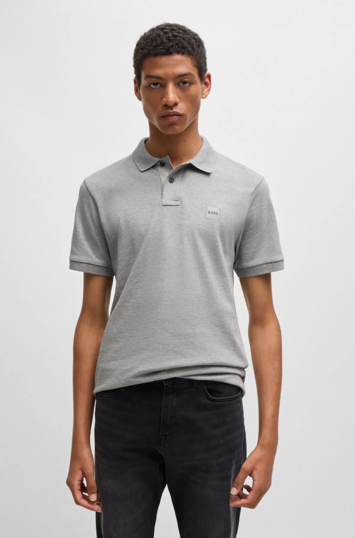 HUGO BOSS Poloshirt Med Slim Fit I Bomuld Med Stræk Og Logomærke Lysegrå Online