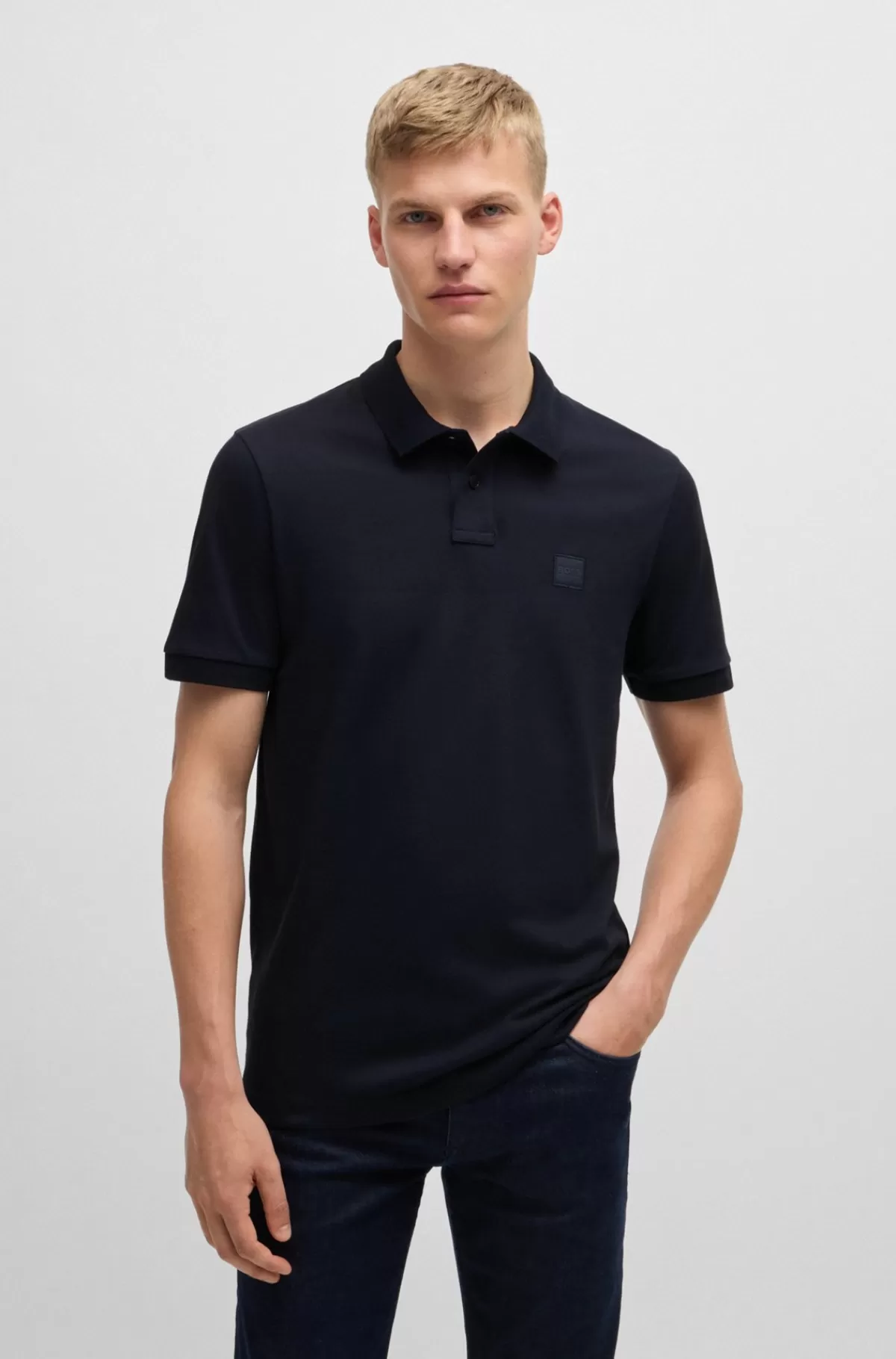 HUGO BOSS Poloshirt Med Slim Fit I Bomuld Med Stræk Og Logomærke Mørkeblå Store