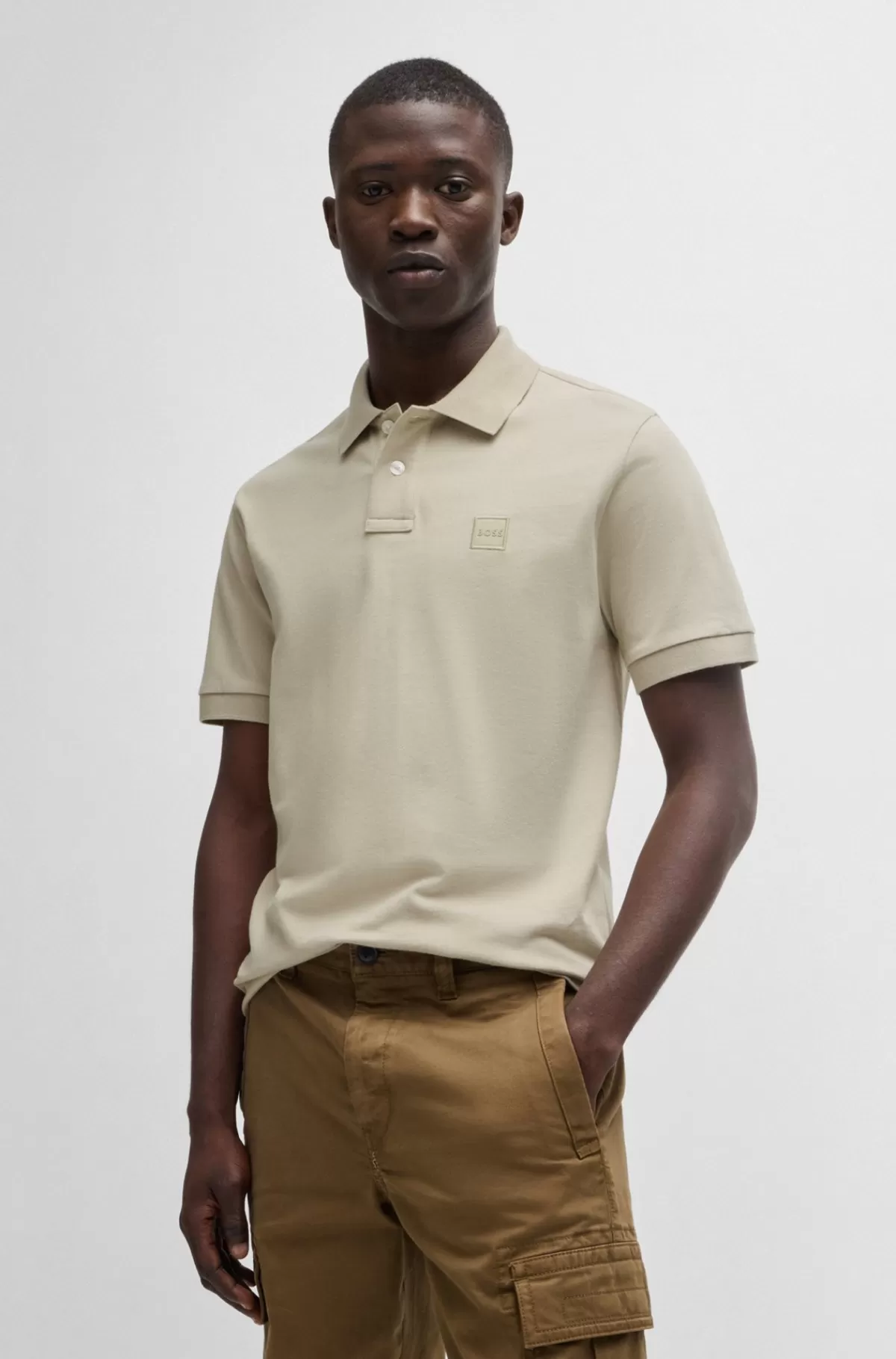 HUGO BOSS Poloshirt Med Slim Fit I Bomuld Med Stræk Og Logomærke Lys beige Fashion