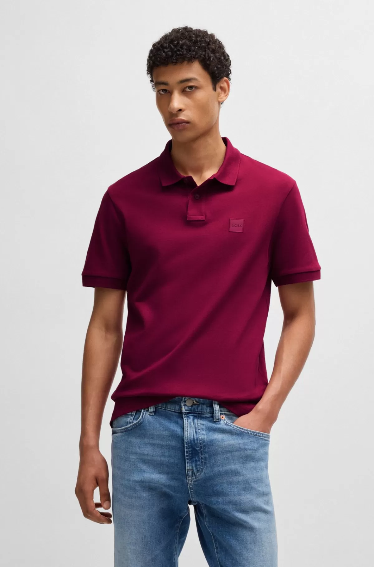 HUGO BOSS Poloshirt Med Slim Fit I Bomuld Med Stræk Og Logomærke Mørkerød Store