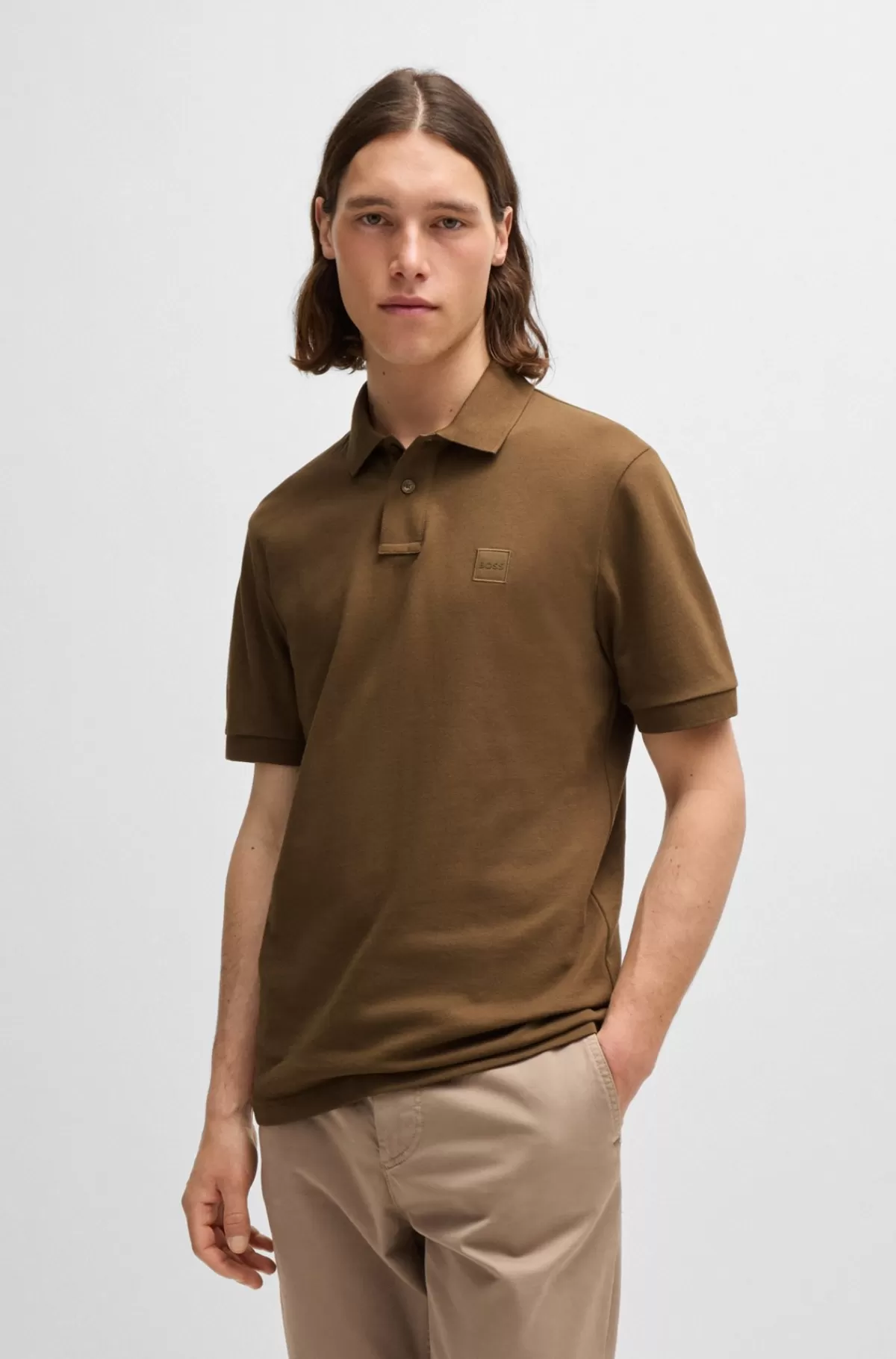 HUGO BOSS Poloshirt Med Slim Fit I Bomuld Med Stræk Og Logomærke Brun Best Sale
