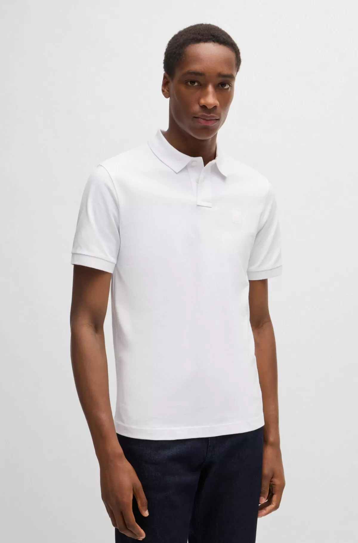 HUGO BOSS Poloshirt Med Slim Fit I Bomuld Med Stræk Og Logomærke Hvid Cheap