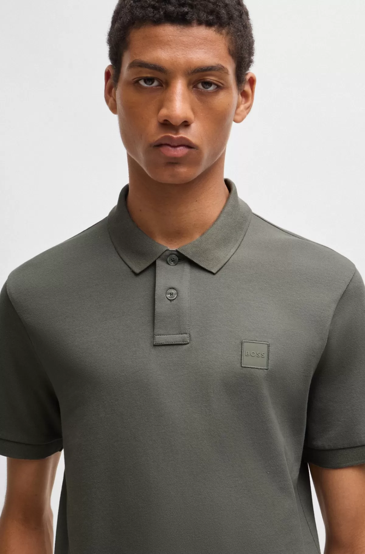 HUGO BOSS Poloshirt Med Slim Fit I Bomuld Med Stræk Og Logomærke Lysegrå Store