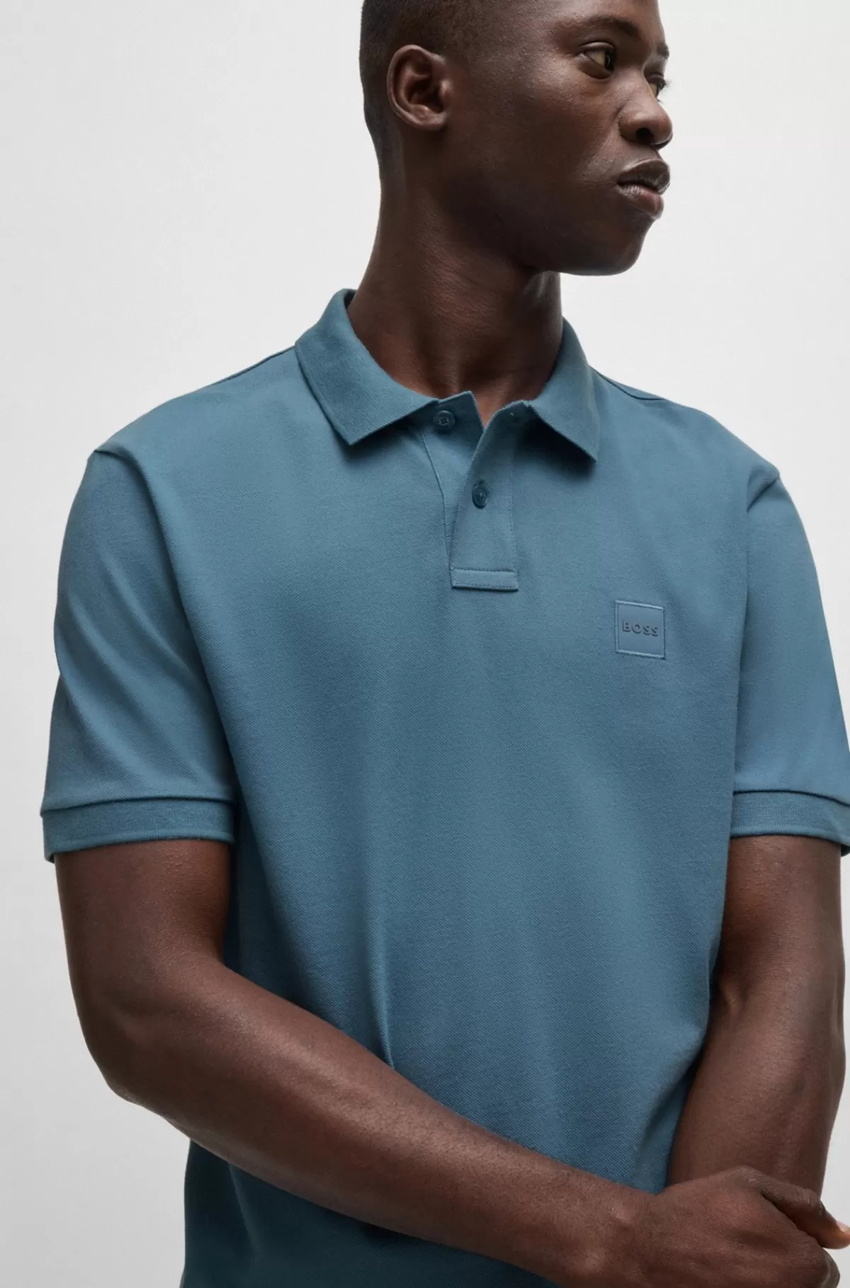 HUGO BOSS Poloshirt Med Slim Fit I Bomuld Med Stræk Og Logomærke Lyseblå Fashion