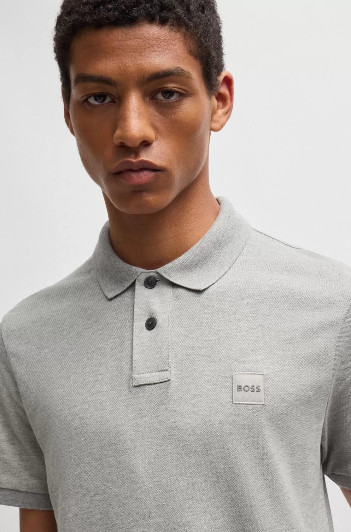 HUGO BOSS Poloshirt Med Slim Fit I Bomuld Med Stræk Og Logomærke Lysegrå Online