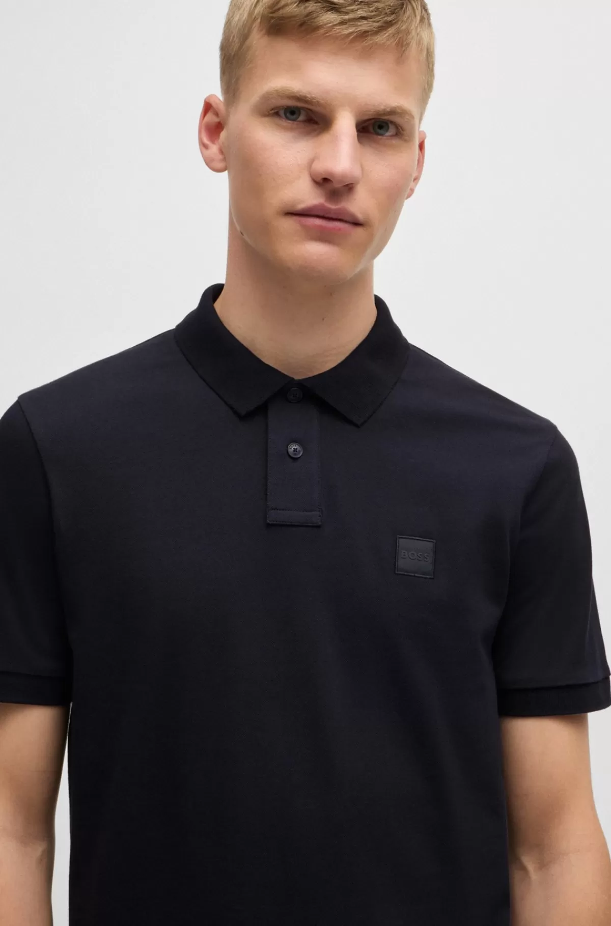 HUGO BOSS Poloshirt Med Slim Fit I Bomuld Med Stræk Og Logomærke Mørkeblå Store