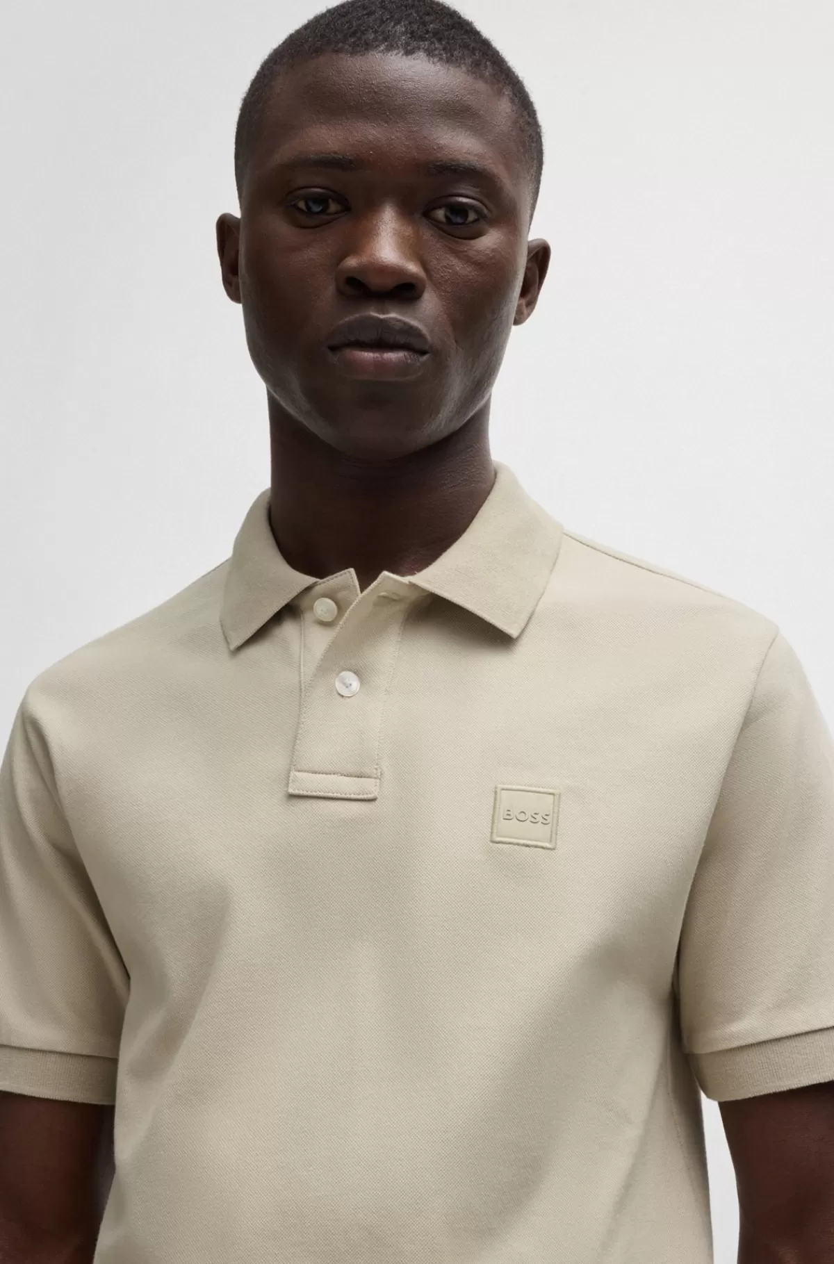 HUGO BOSS Poloshirt Med Slim Fit I Bomuld Med Stræk Og Logomærke Lys beige Fashion