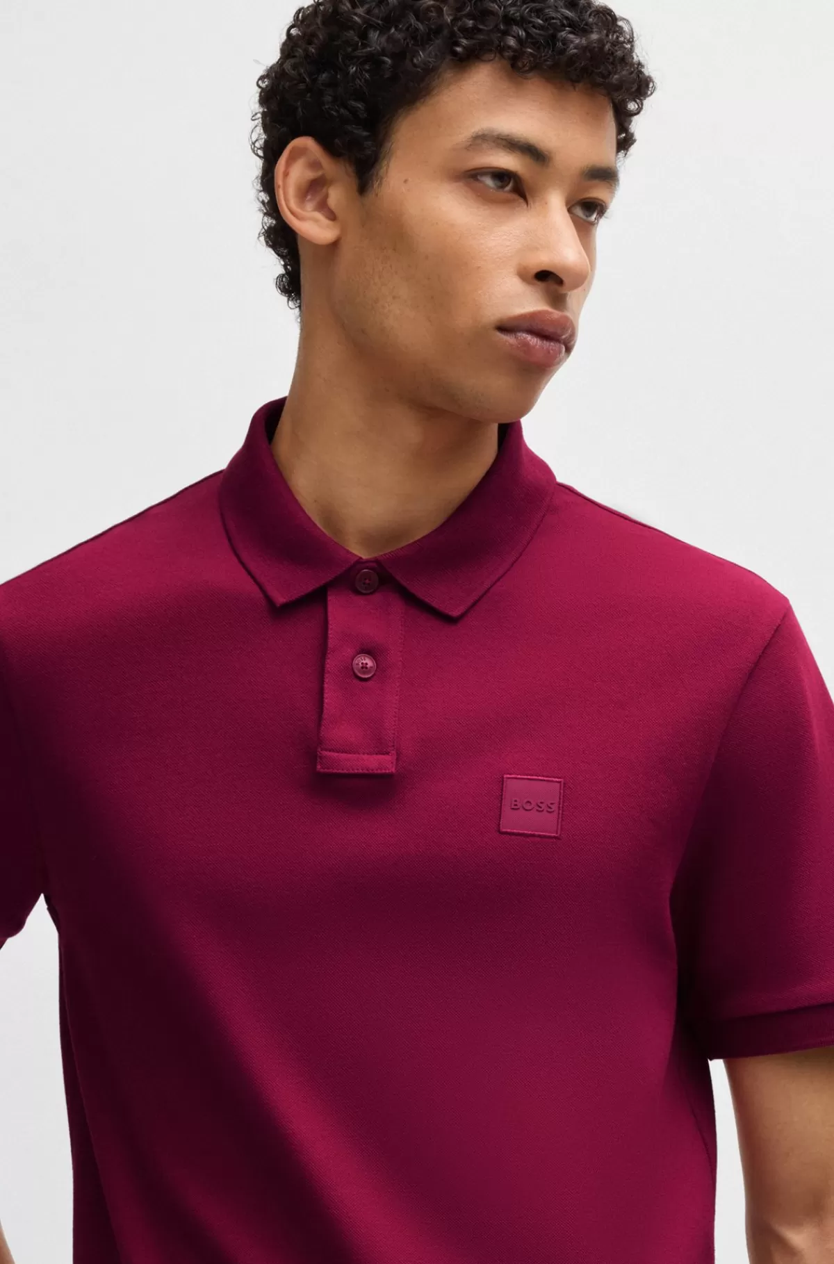 HUGO BOSS Poloshirt Med Slim Fit I Bomuld Med Stræk Og Logomærke Mørkerød Store