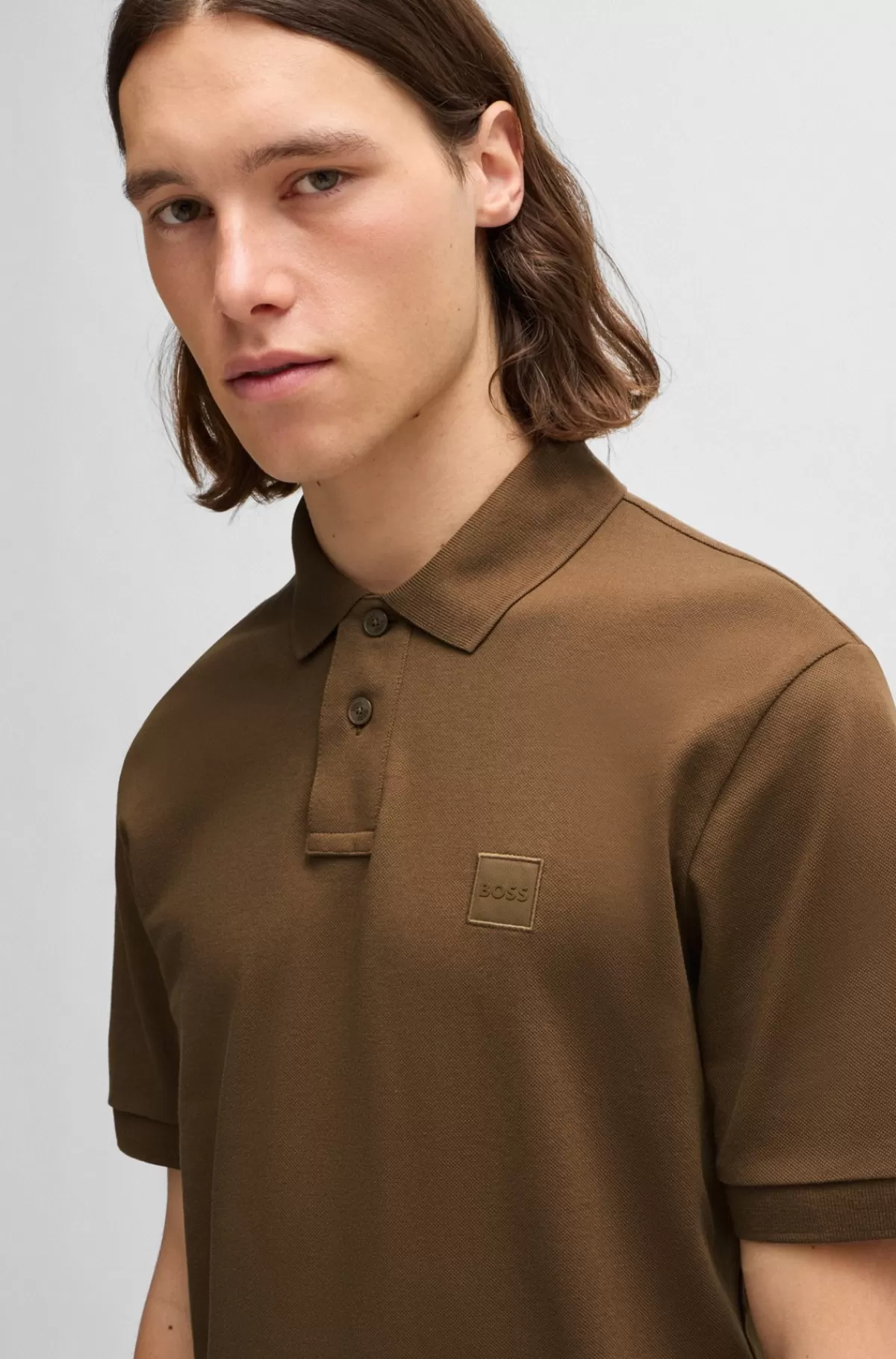 HUGO BOSS Poloshirt Med Slim Fit I Bomuld Med Stræk Og Logomærke Brun Best Sale