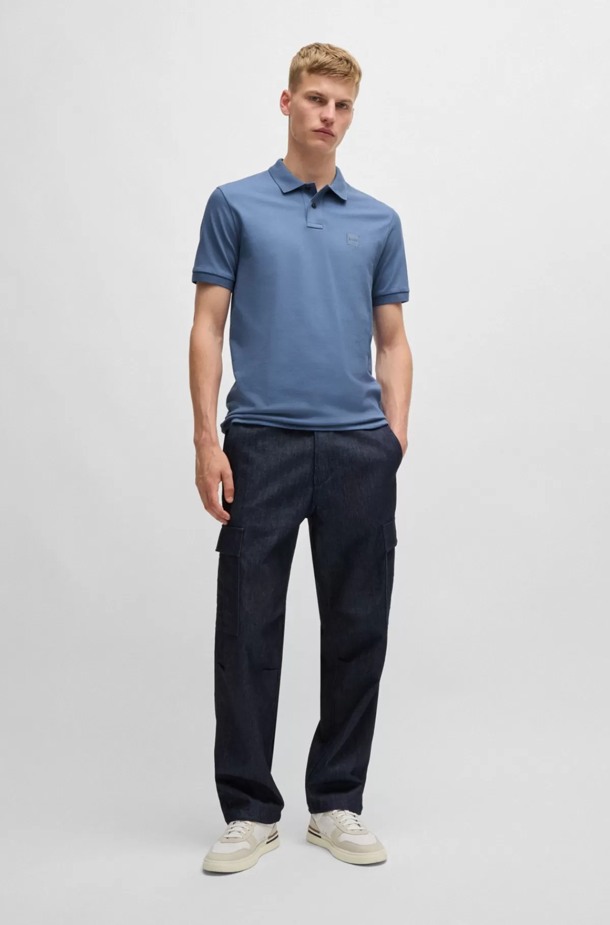HUGO BOSS Poloshirt Med Slim Fit I Bomuld Med Stræk Og Logomærke Blå Best