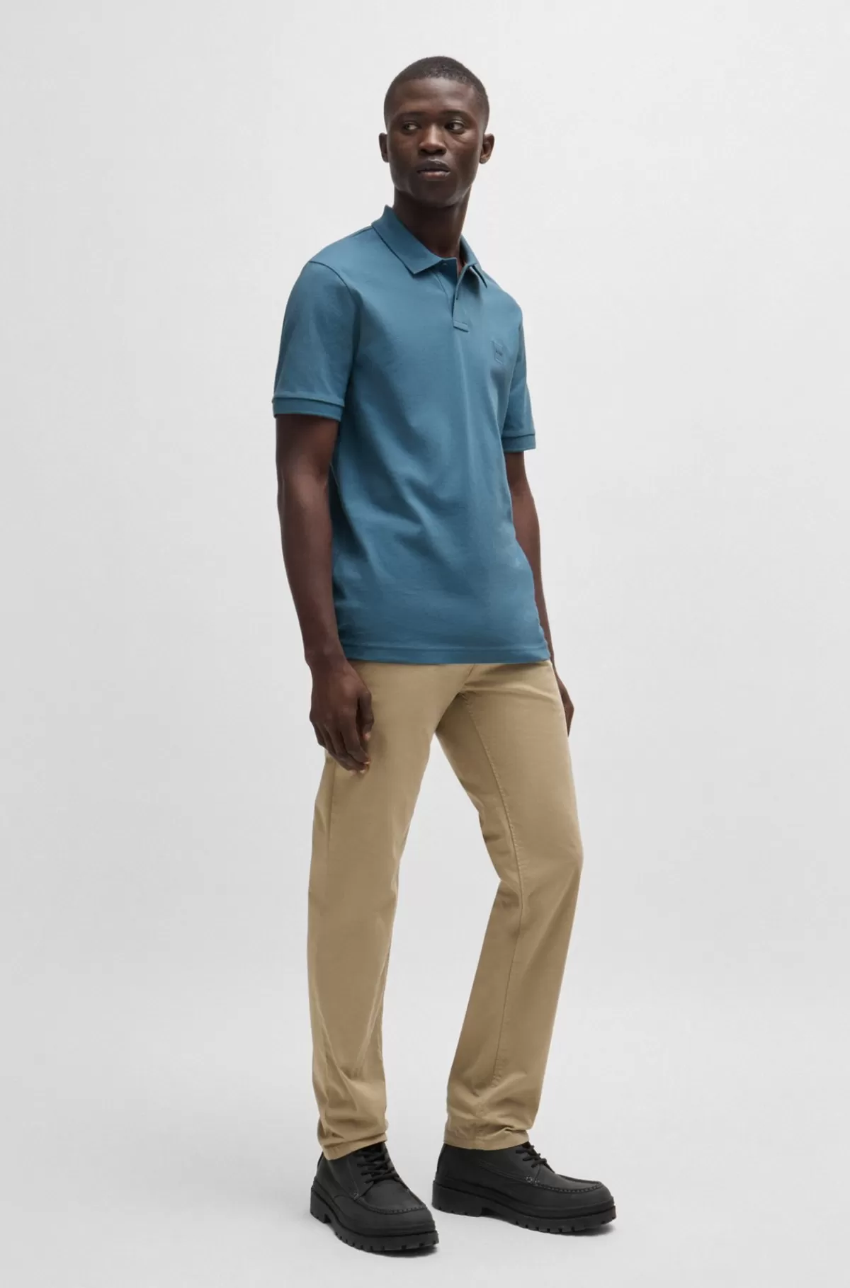 HUGO BOSS Poloshirt Med Slim Fit I Bomuld Med Stræk Og Logomærke Lyseblå Fashion
