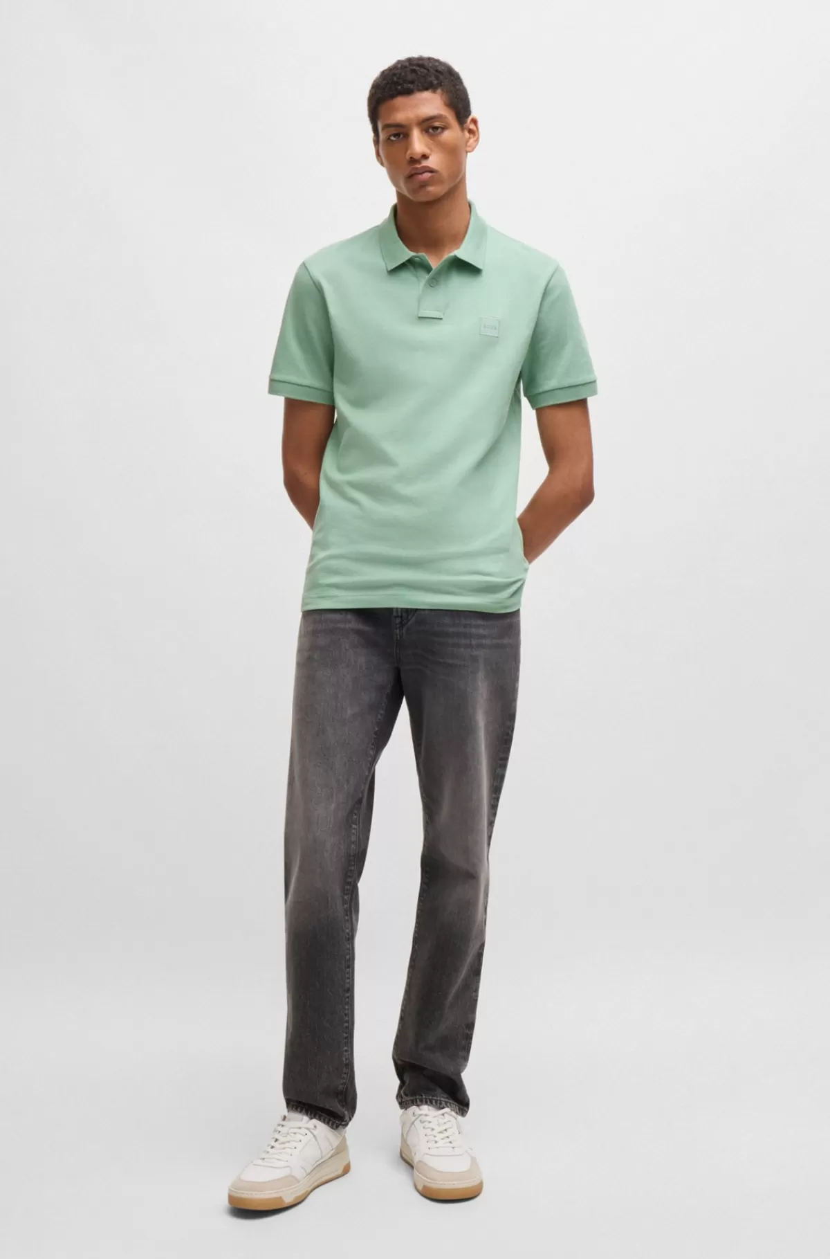 HUGO BOSS Poloshirt Med Slim Fit I Bomuld Med Stræk Og Logomærke Lysegrøn New