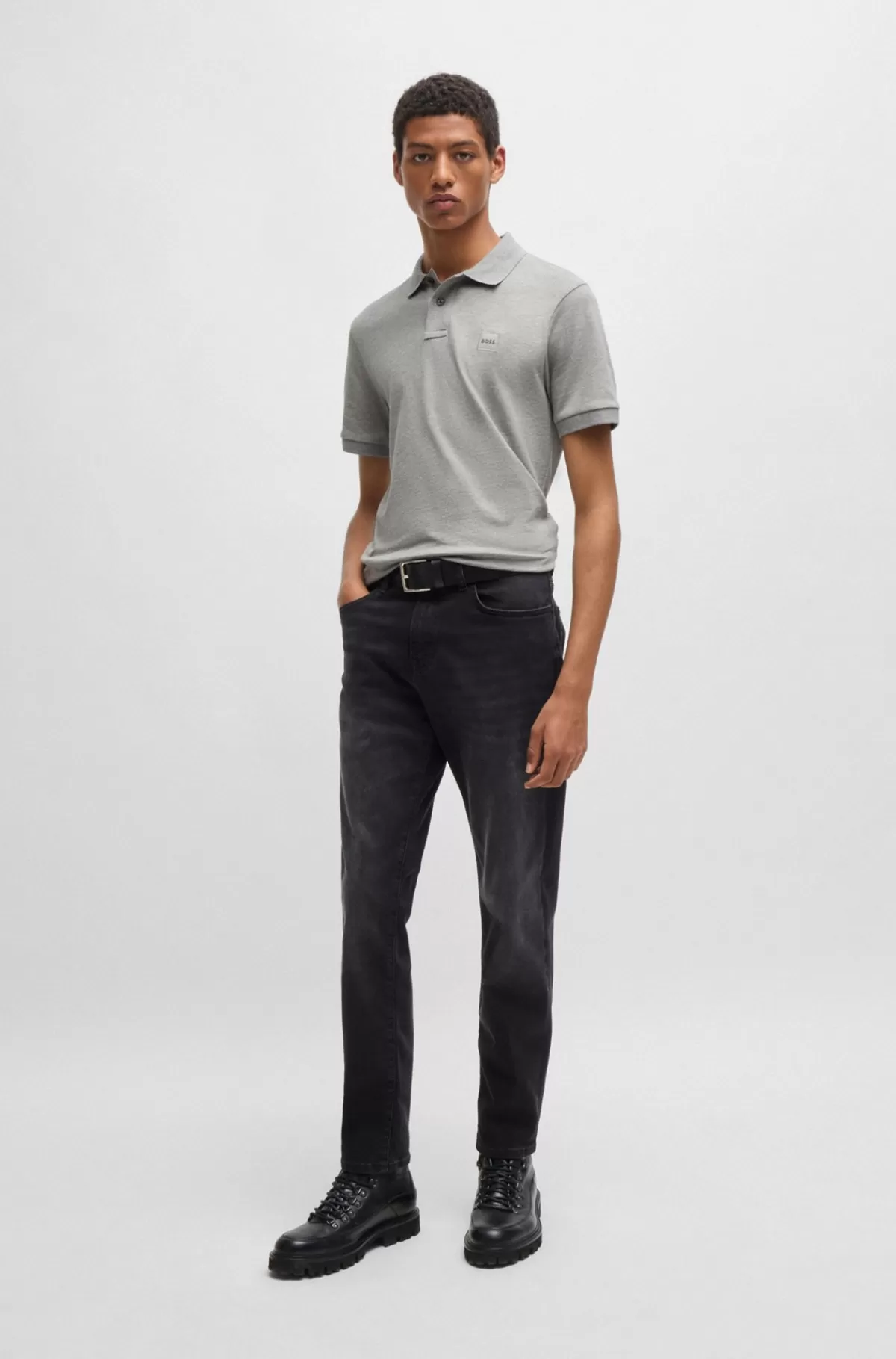 HUGO BOSS Poloshirt Med Slim Fit I Bomuld Med Stræk Og Logomærke Lysegrå Online