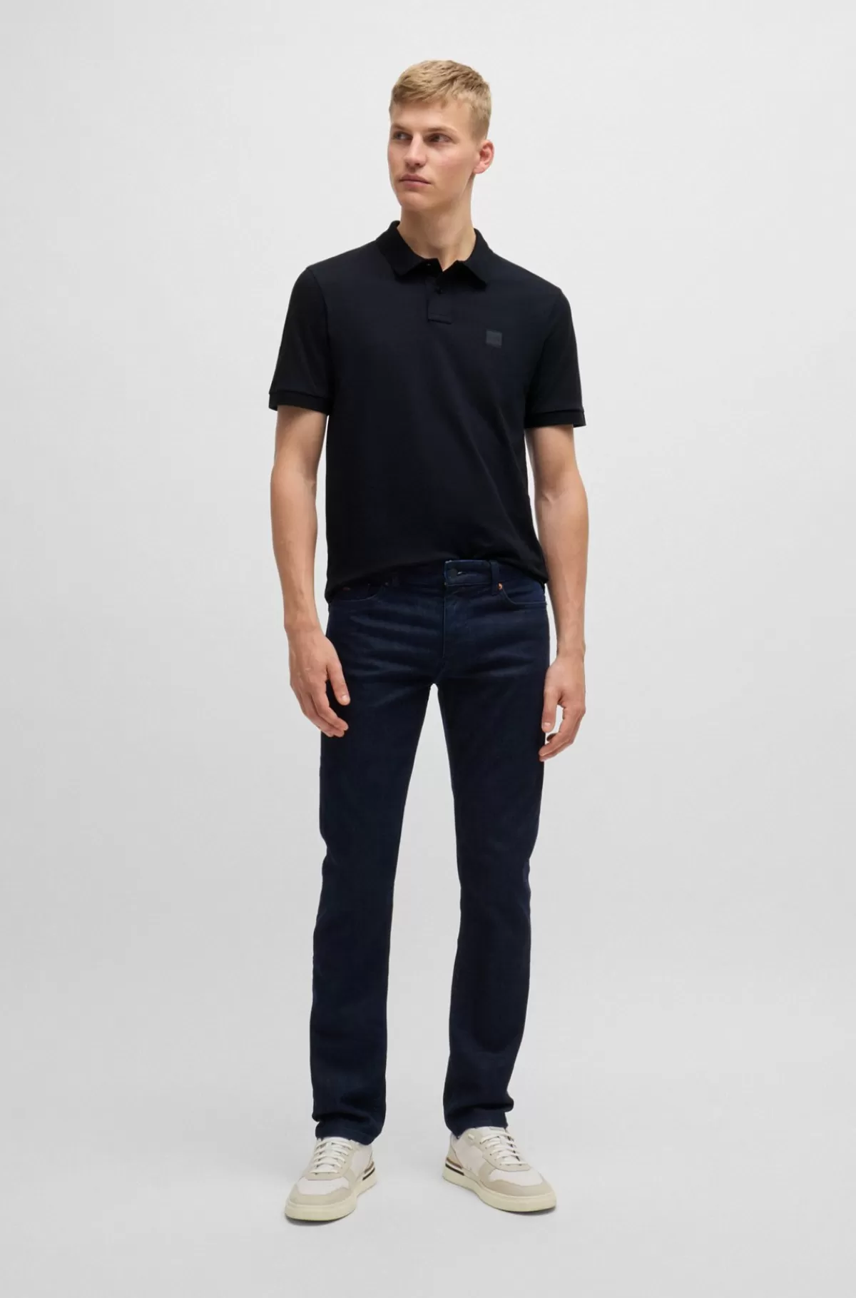 HUGO BOSS Poloshirt Med Slim Fit I Bomuld Med Stræk Og Logomærke Mørkeblå Store