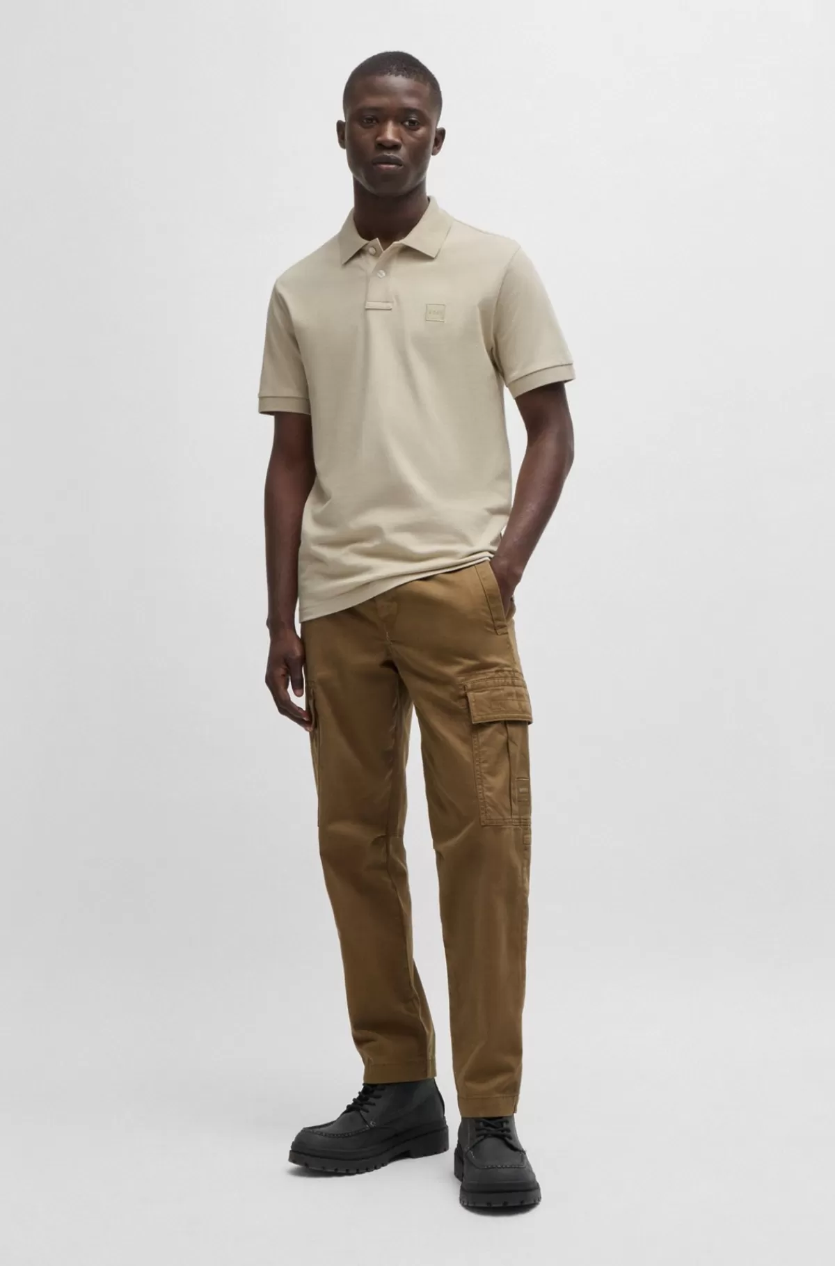 HUGO BOSS Poloshirt Med Slim Fit I Bomuld Med Stræk Og Logomærke Lys beige Fashion