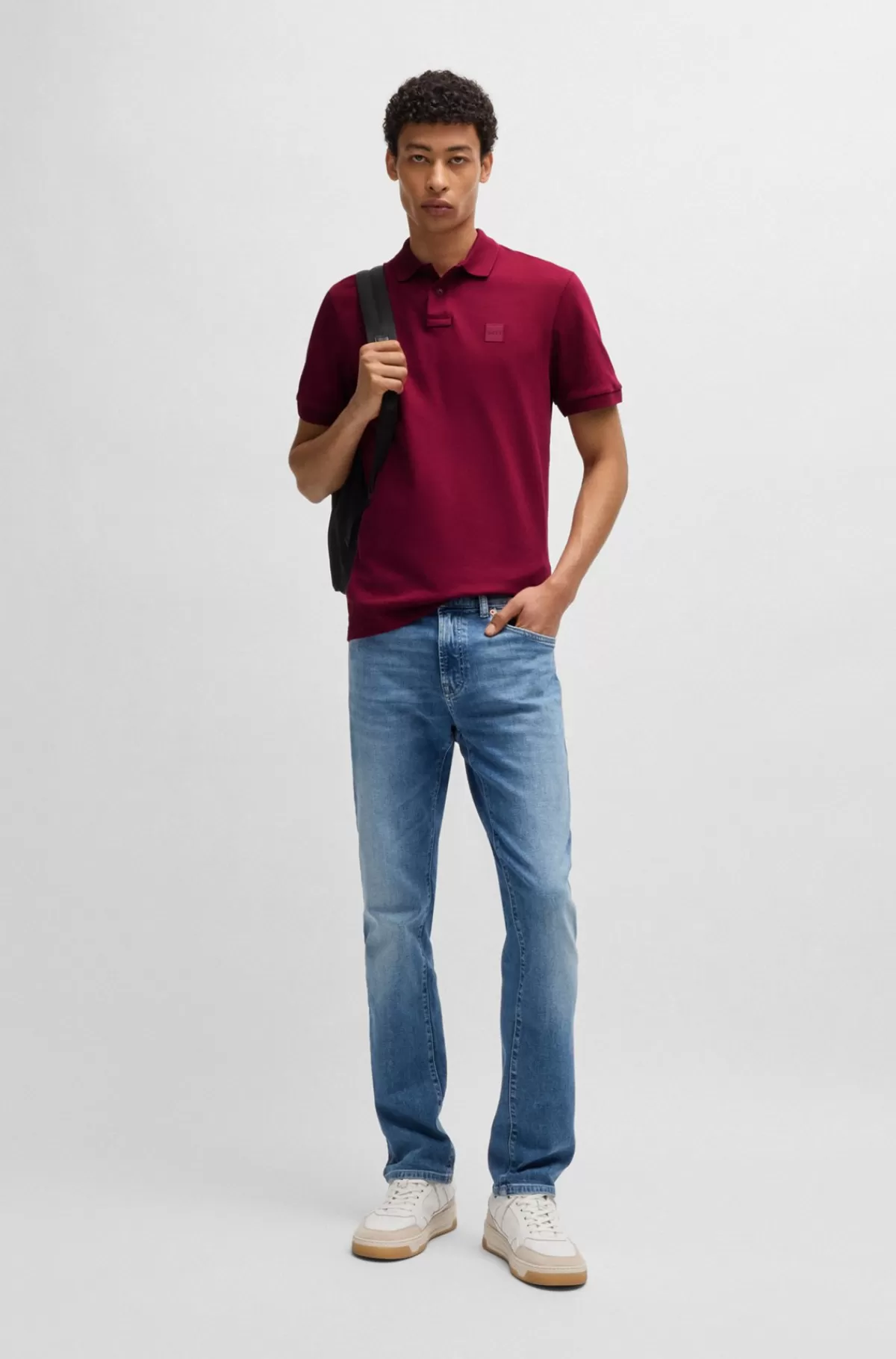 HUGO BOSS Poloshirt Med Slim Fit I Bomuld Med Stræk Og Logomærke Mørkerød Store