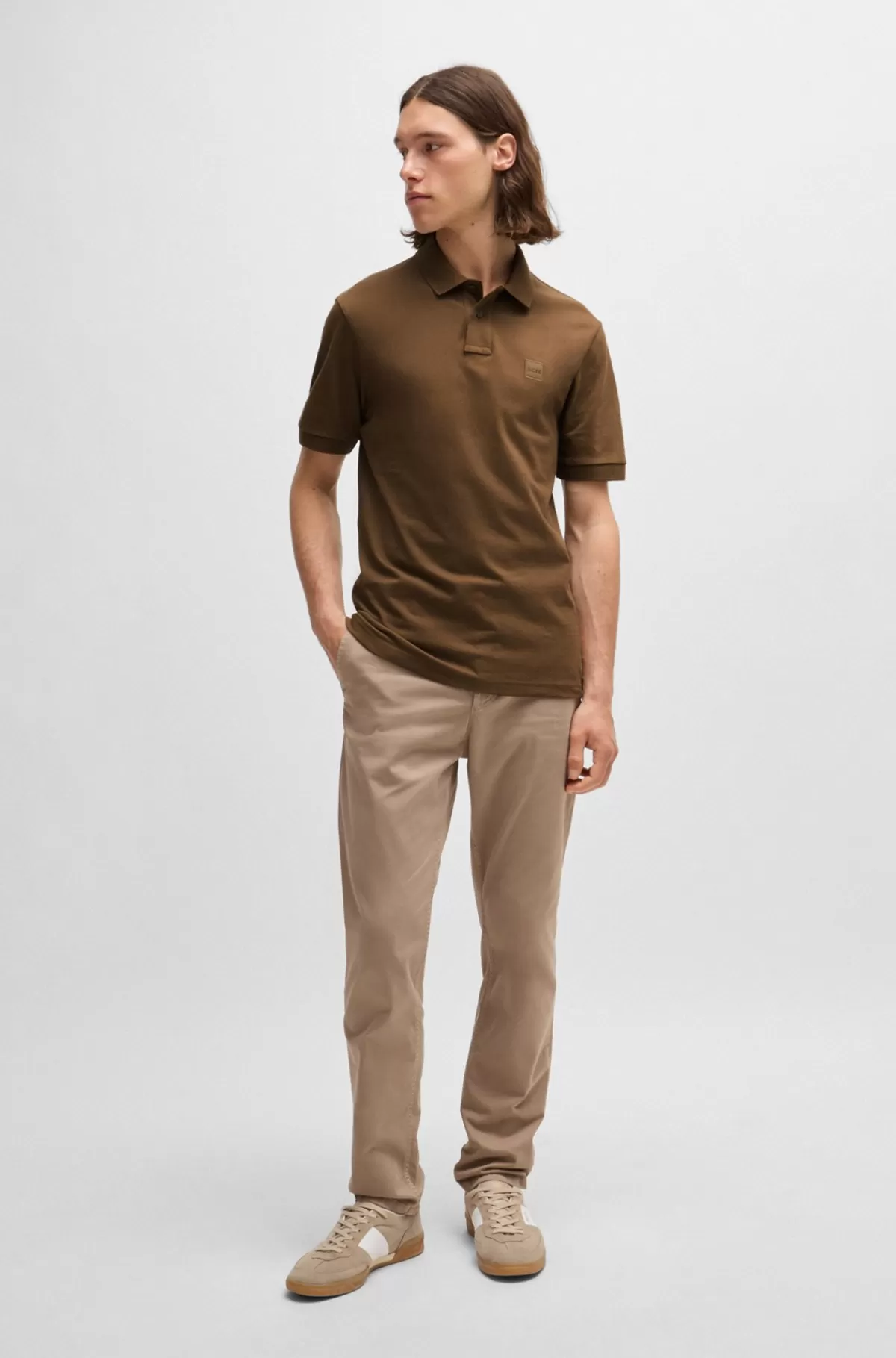 HUGO BOSS Poloshirt Med Slim Fit I Bomuld Med Stræk Og Logomærke Brun Best Sale
