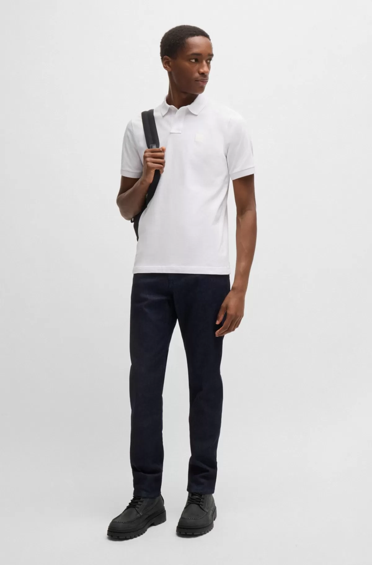 HUGO BOSS Poloshirt Med Slim Fit I Bomuld Med Stræk Og Logomærke Hvid Cheap