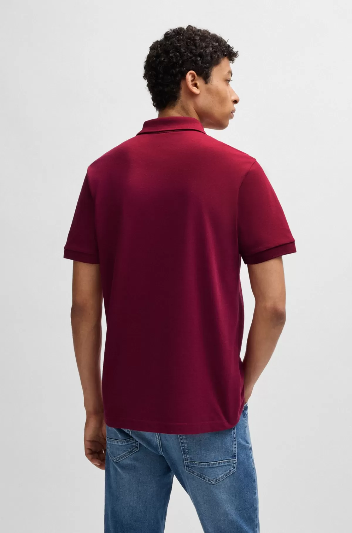 HUGO BOSS Poloshirt Med Slim Fit I Bomuld Med Stræk Og Logomærke Mørkerød Store