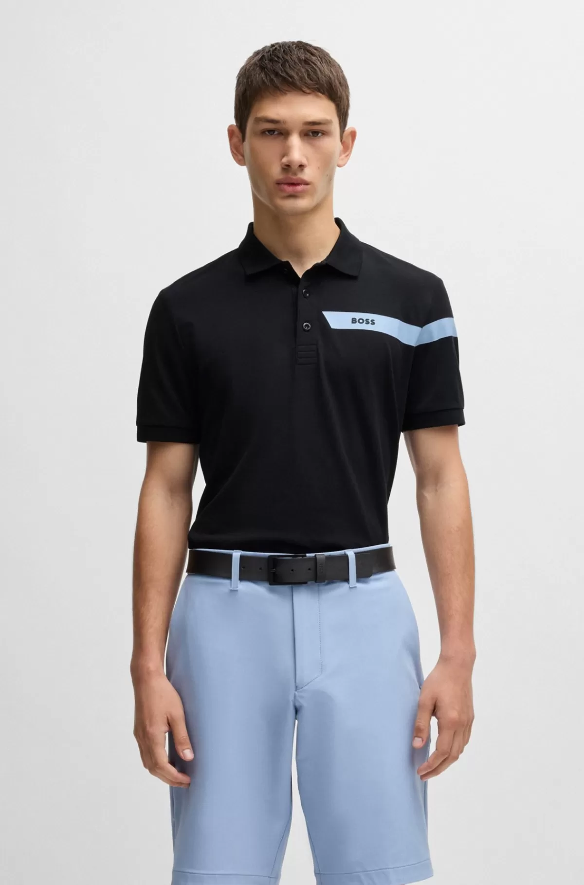HUGO BOSS Poloshirt Med Slim Fit I Bomuldsblanding Med Logostribe Mørkeblå Outlet