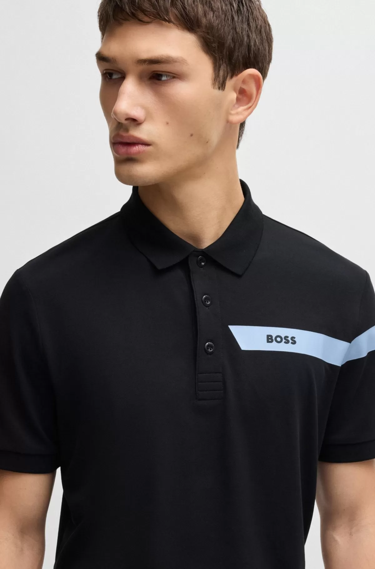 HUGO BOSS Poloshirt Med Slim Fit I Bomuldsblanding Med Logostribe Mørkeblå Outlet