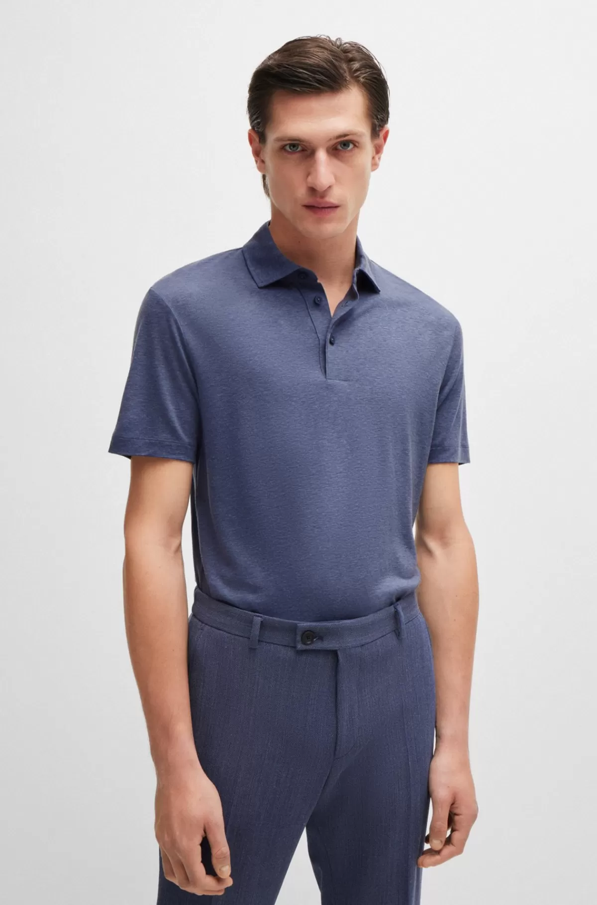 HUGO BOSS Poloshirt Med Slim Fit Og Stribet Krave Mørkeblå Fashion