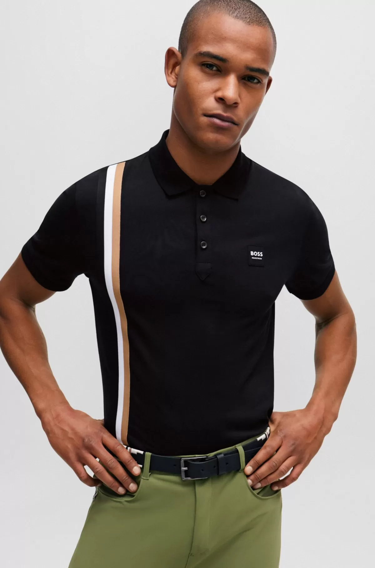 HUGO BOSS Poloshirt Til Hestesport I Strækbomuld Med Logomærke I Silikone Sort New