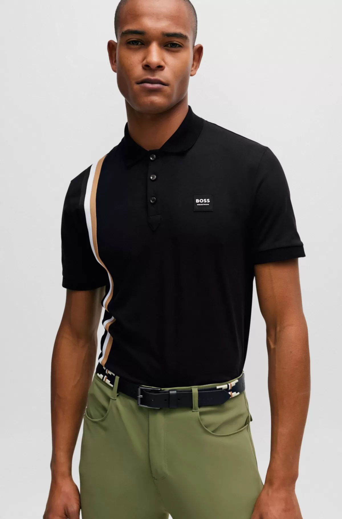 HUGO BOSS Poloshirt Til Hestesport I Strækbomuld Med Logomærke I Silikone Sort New