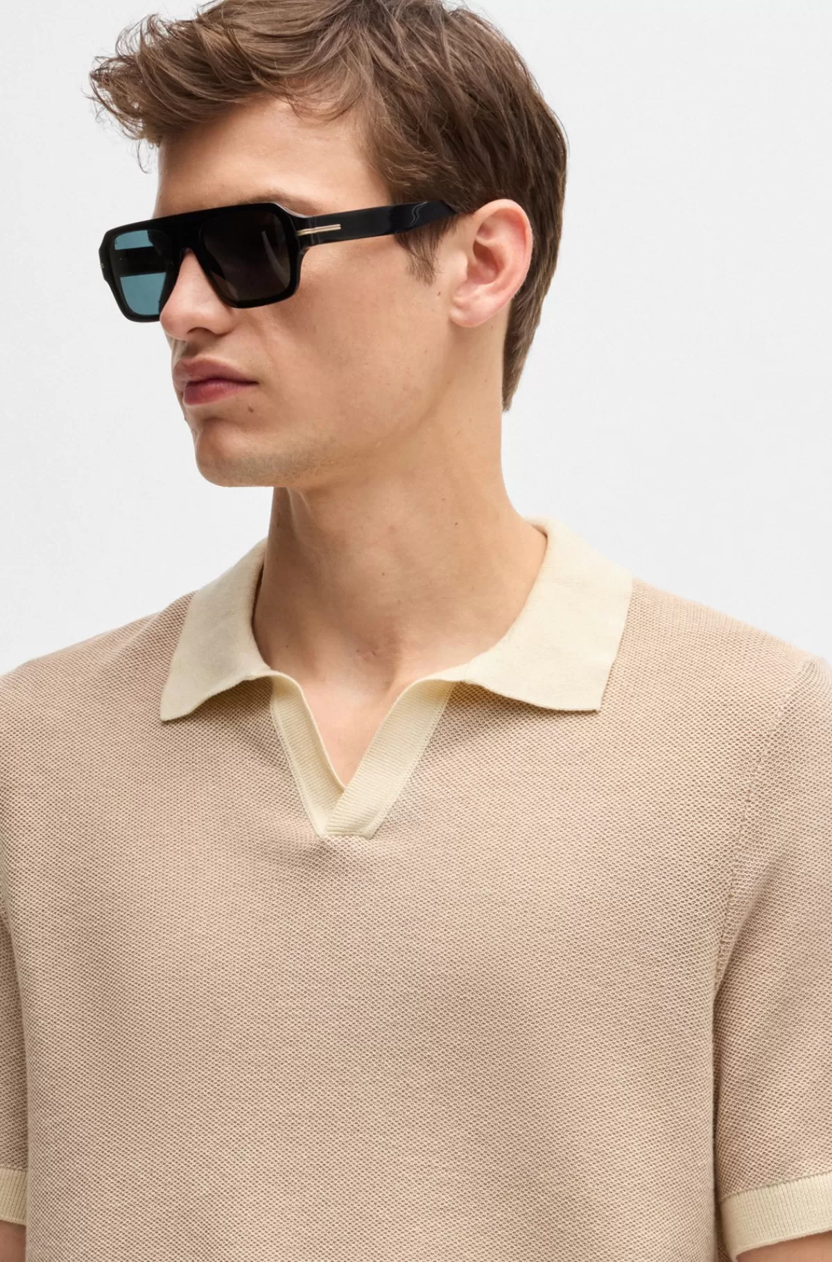 HUGO BOSS Polosweater I Bomuldsblanding Med åben Krave Lys beige Cheap