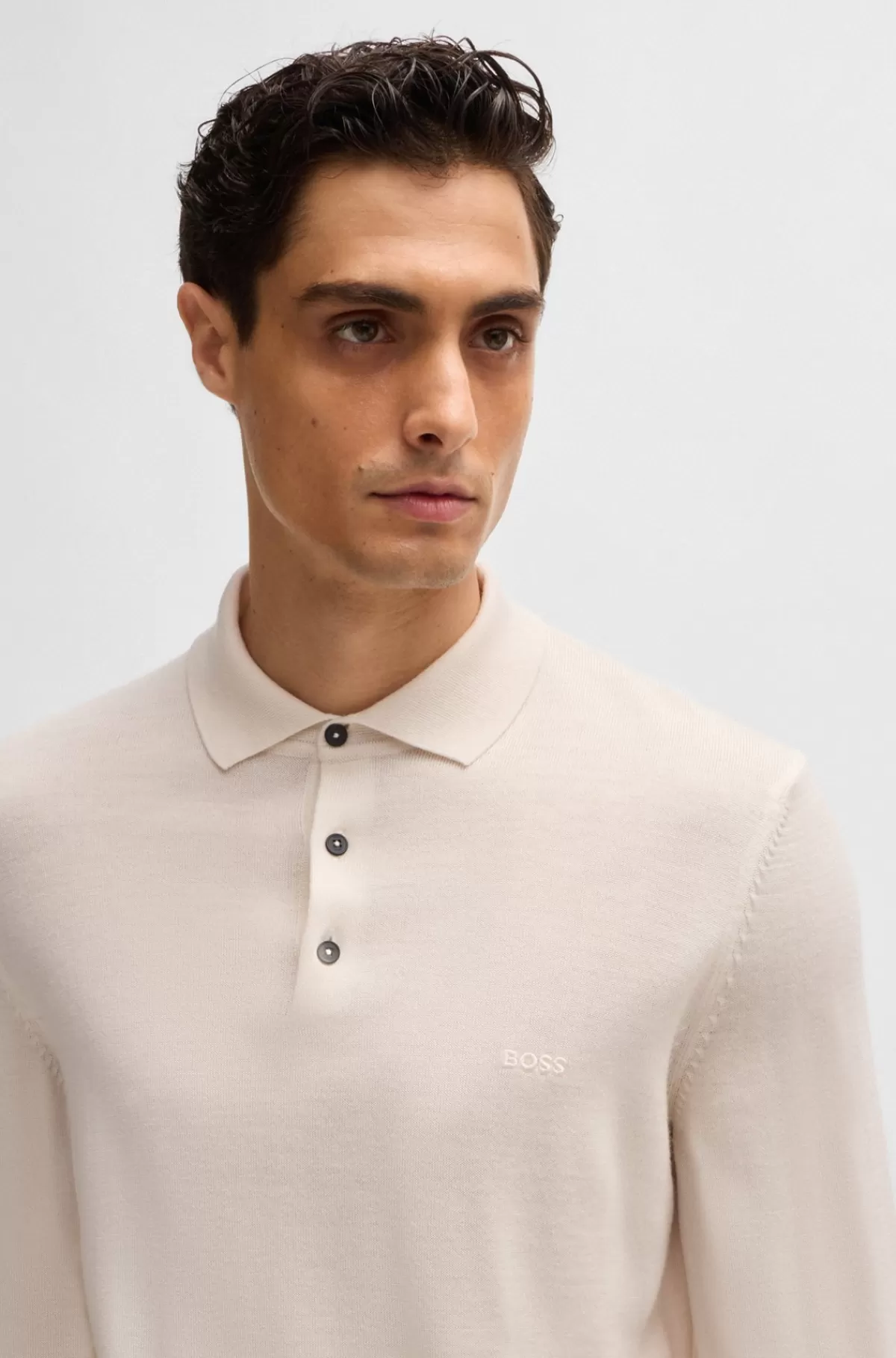 HUGO BOSS Polosweater Med Broderet Logo I Ny Uld Hvid New