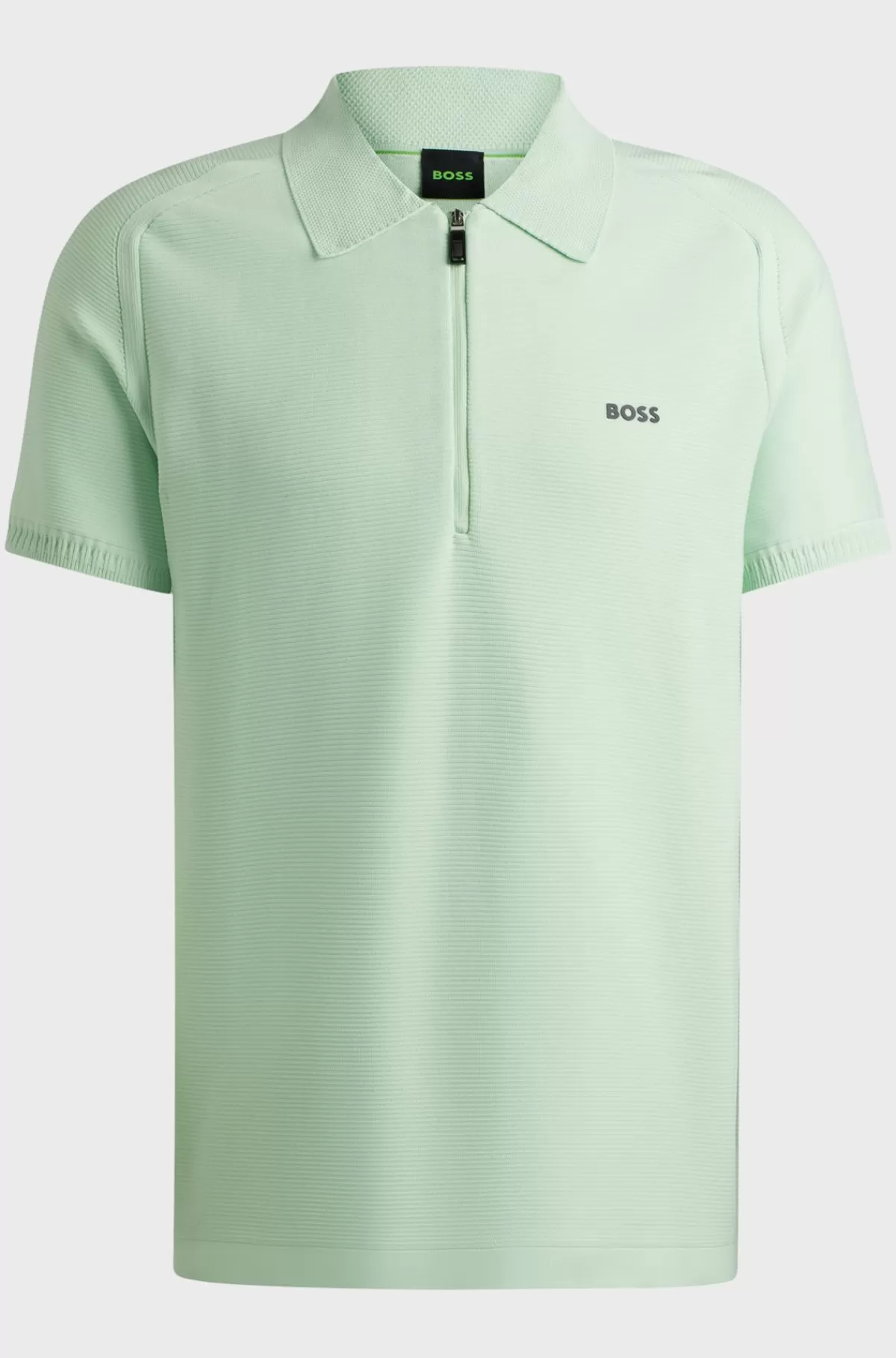 HUGO BOSS Polosweater Med Korte ærmer Og Lynlås I Halsen Samt Logo Lysegrøn Best