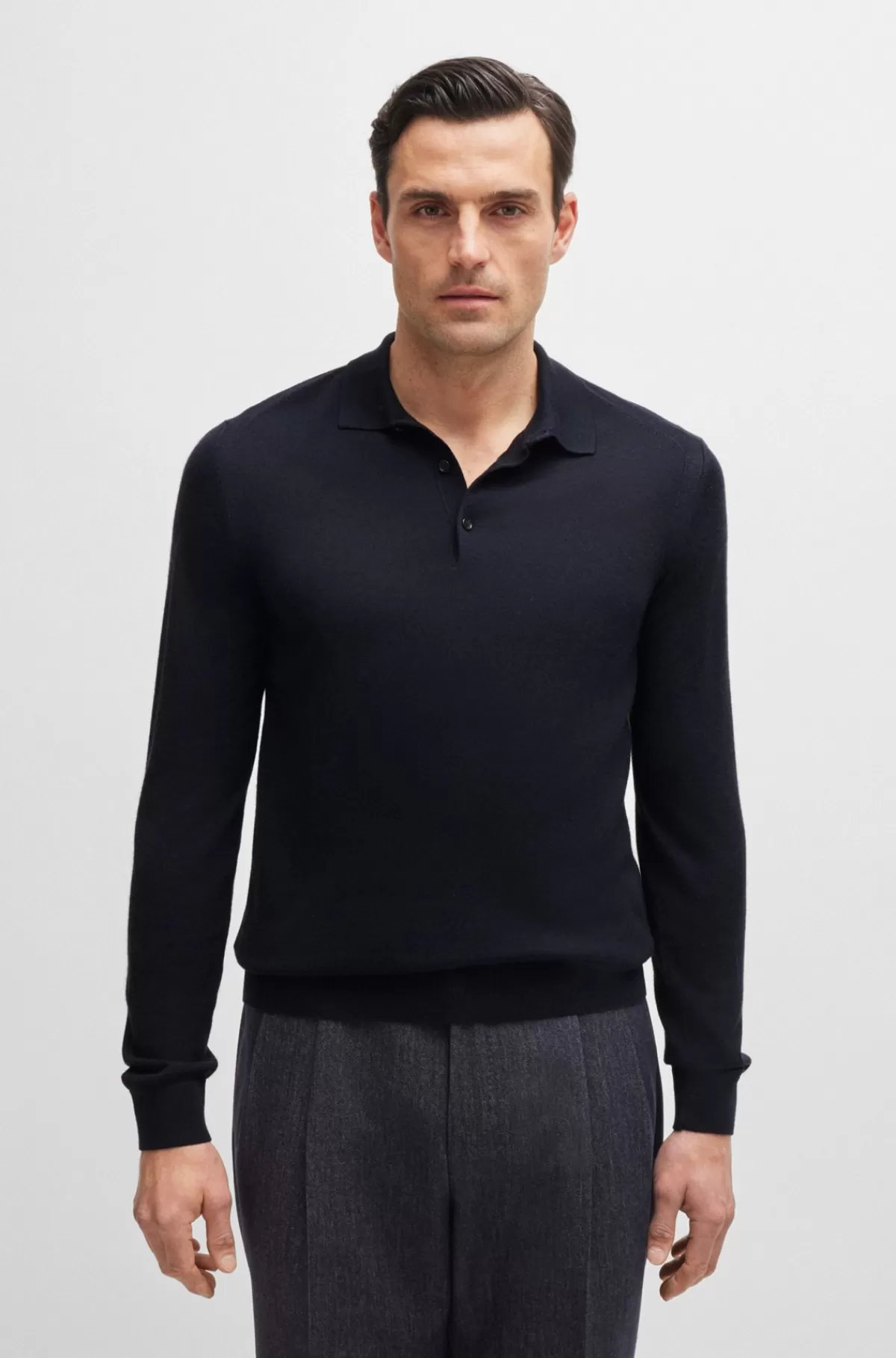 HUGO BOSS Polosweater Med Regular Fit I Uld, Silke Og Kashmir Mørkeblå Cheap