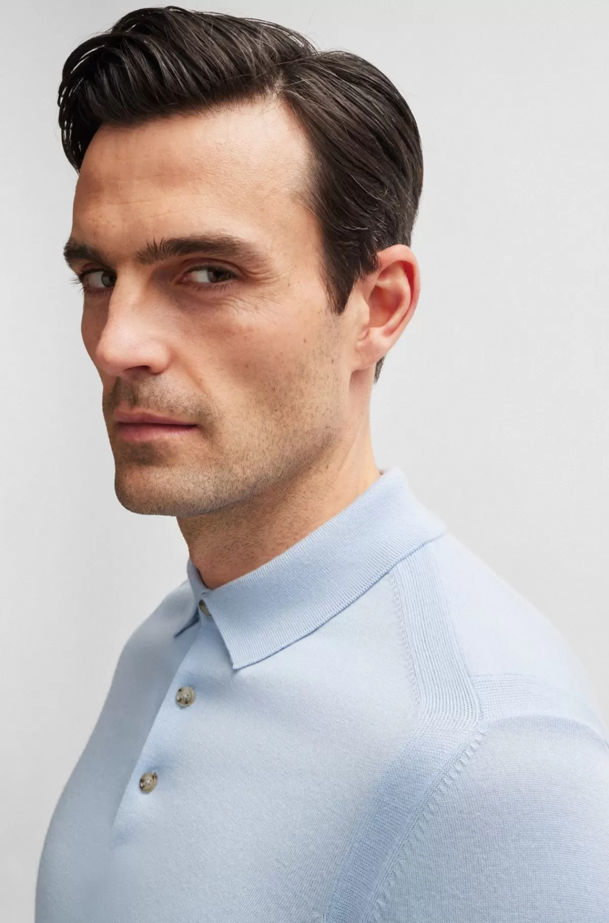 HUGO BOSS Polosweater Med Regular Fit I Uld, Silke Og Kashmir Lyseblå Store