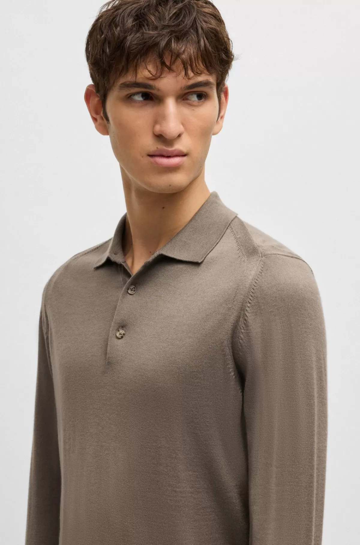 HUGO BOSS Polosweater Med Regular Fit I Uld, Silke Og Kashmir Brun Cheap