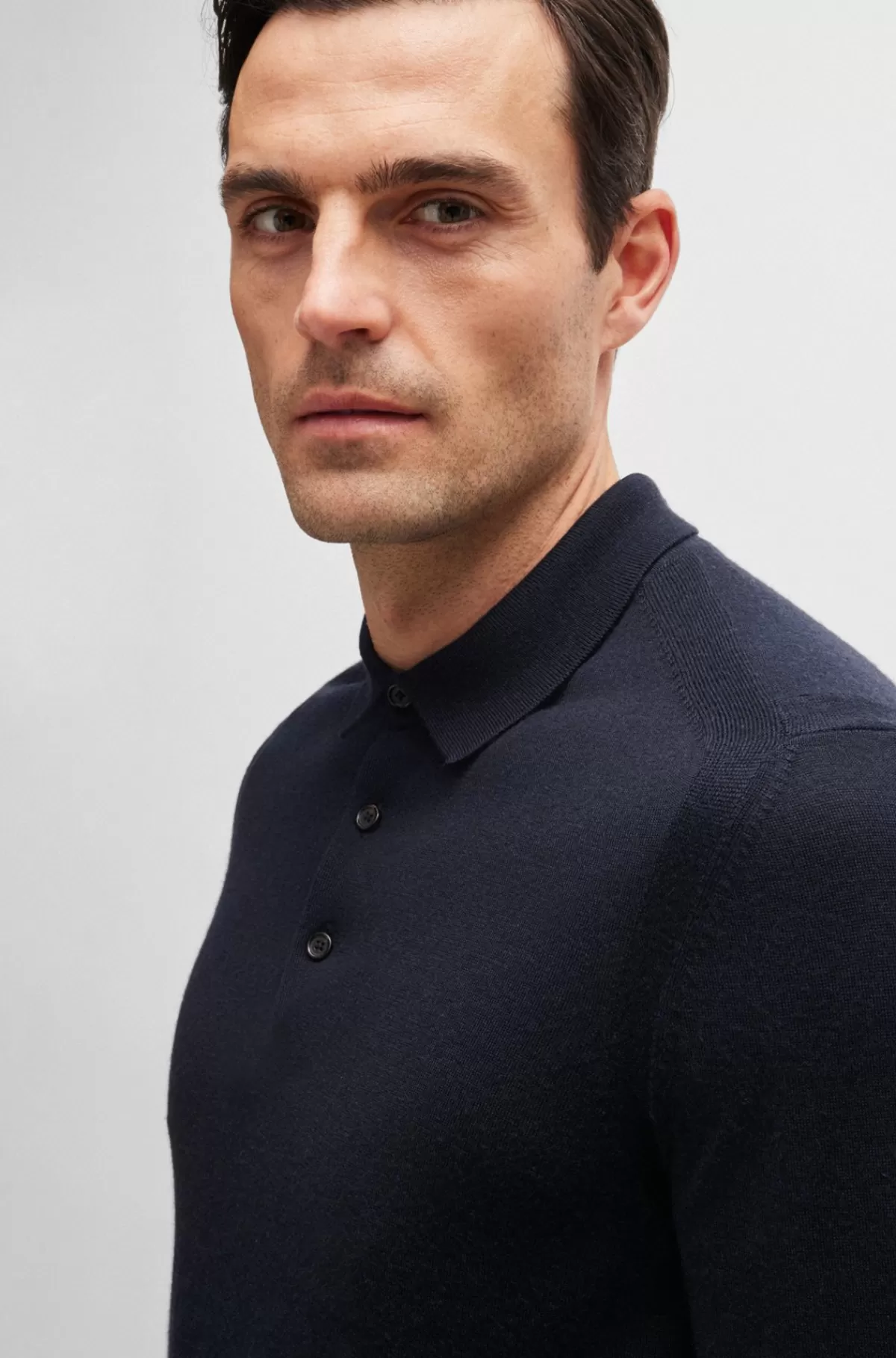 HUGO BOSS Polosweater Med Regular Fit I Uld, Silke Og Kashmir Mørkeblå Cheap