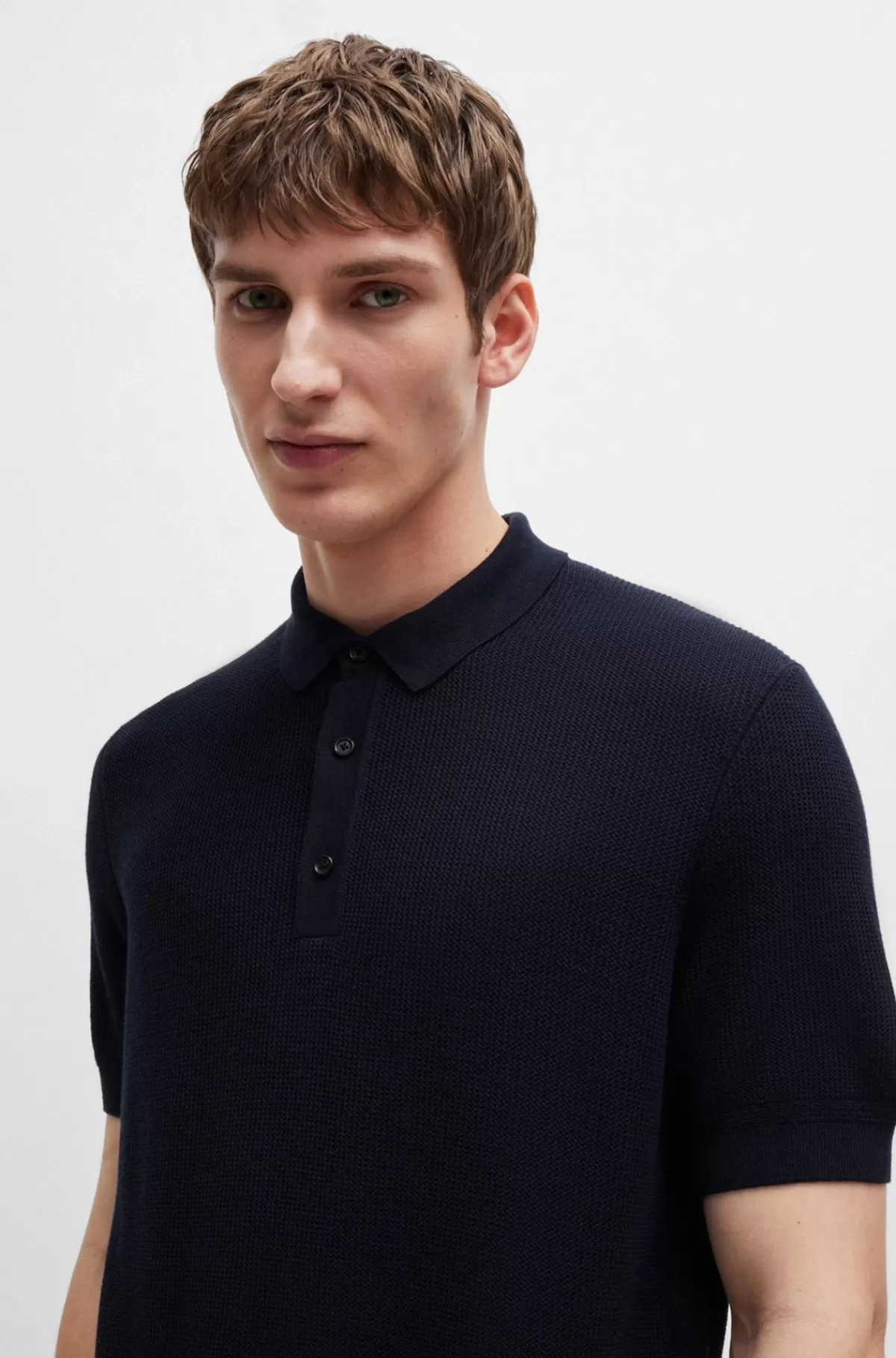 HUGO BOSS Polosweater Med Regular Fit Og Blandede Strukturer Mørkeblå Best