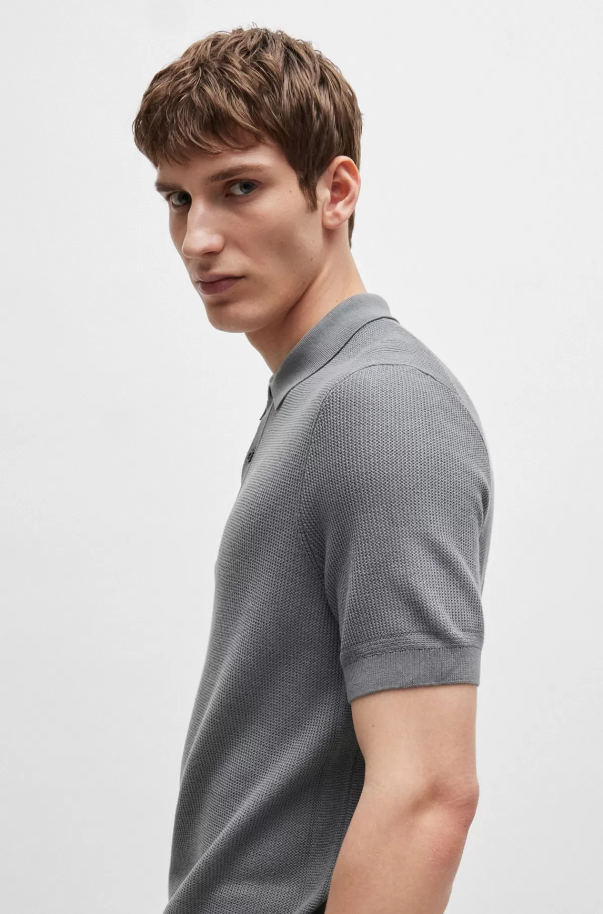 HUGO BOSS Polosweater Med Regular Fit Og Blandede Strukturer Grå Hot