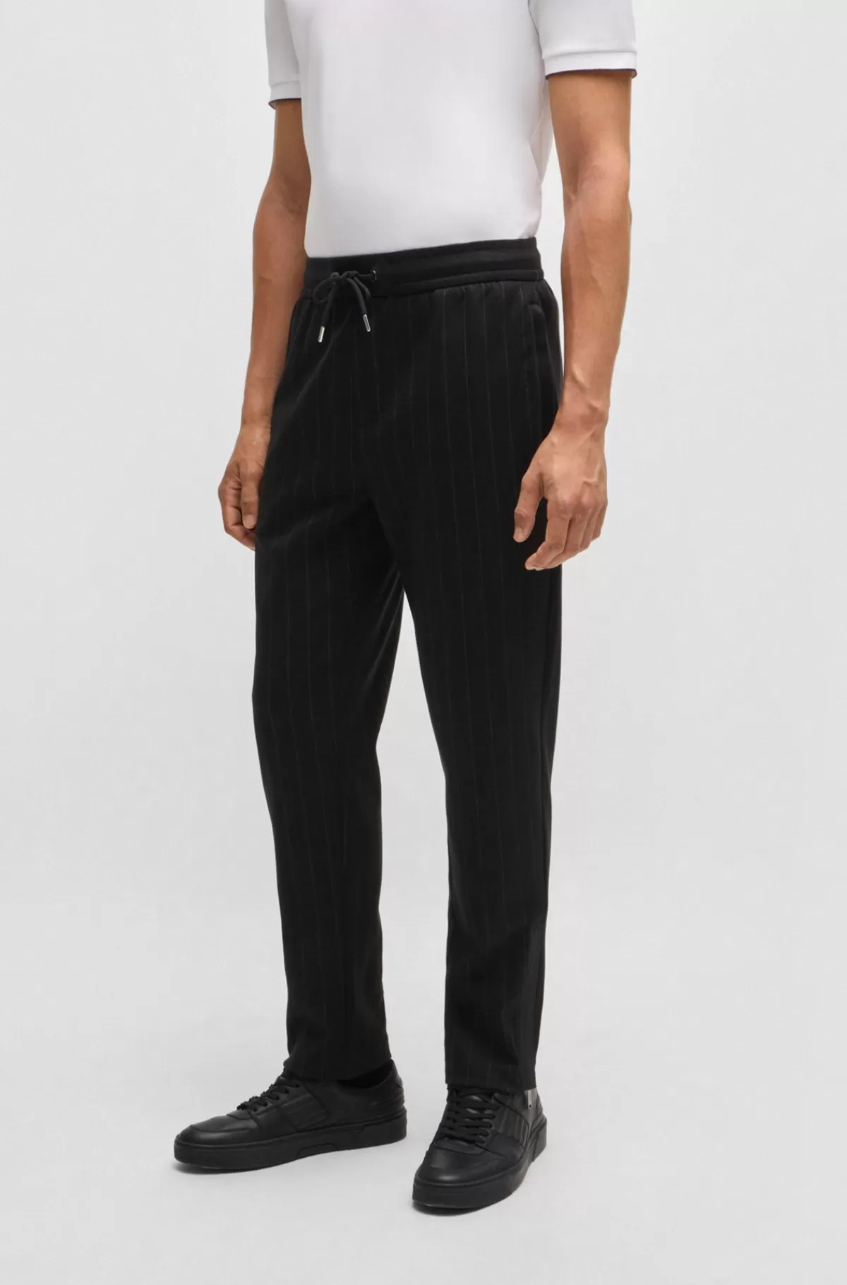 HUGO BOSS Porsche X BOSS Tracksuit-bukser I Merceriseret Bomuld Med Nålestribet Jacquard Sort Shop