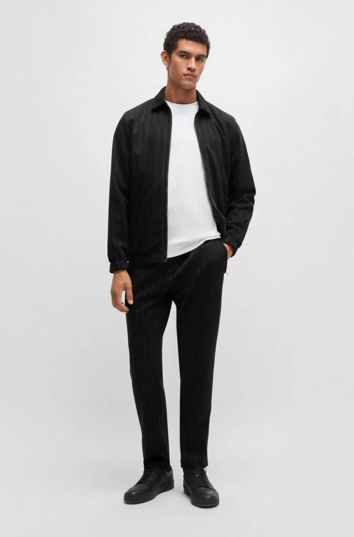 HUGO BOSS Porsche X BOSS Tracksuit-bukser I Merceriseret Bomuld Med Nålestribet Jacquard Sort Shop